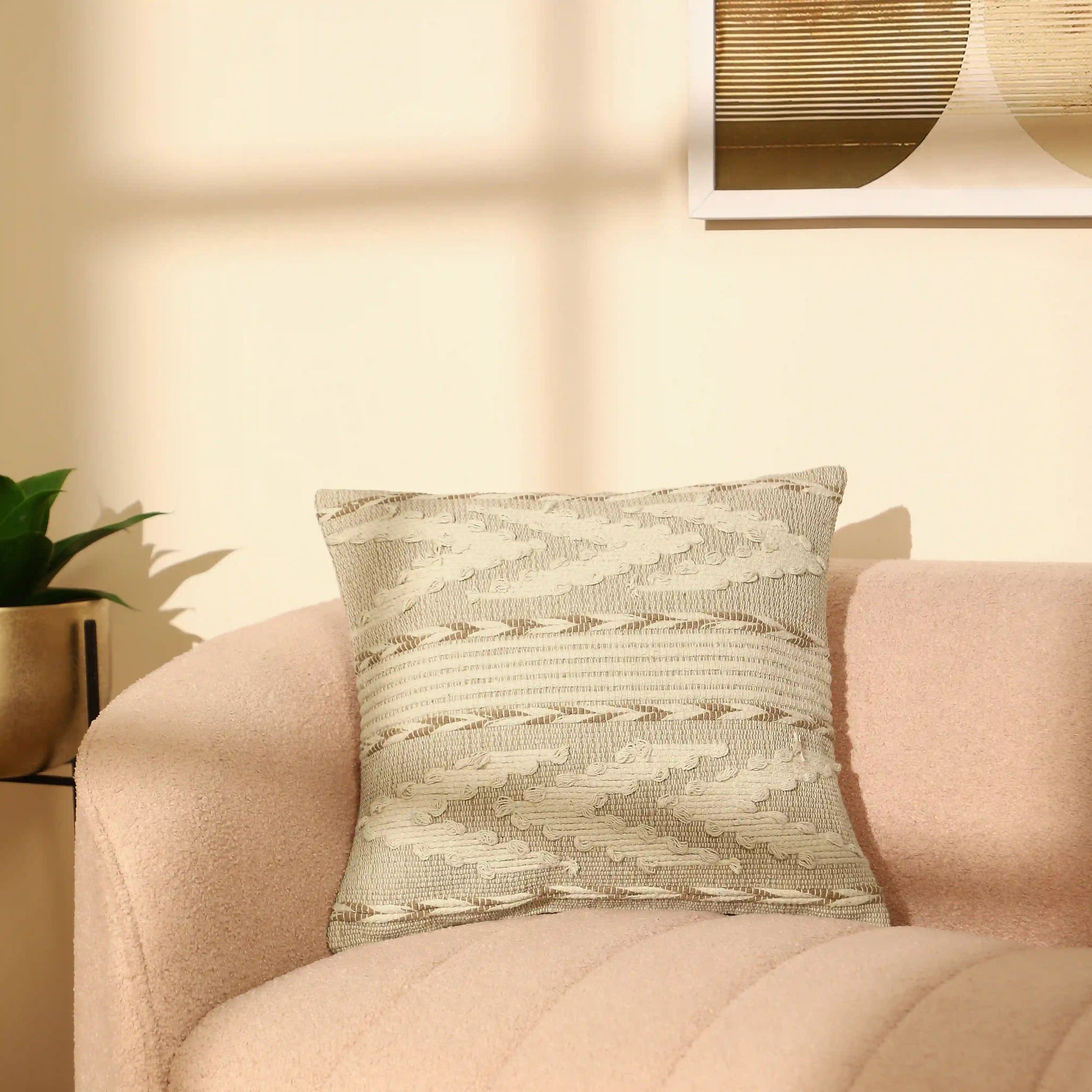 Vissencia 100% Cotton Woven Cushion Cover | Earthy Hues Soft Fawn / Cushion Cover (51cm x 51cm)