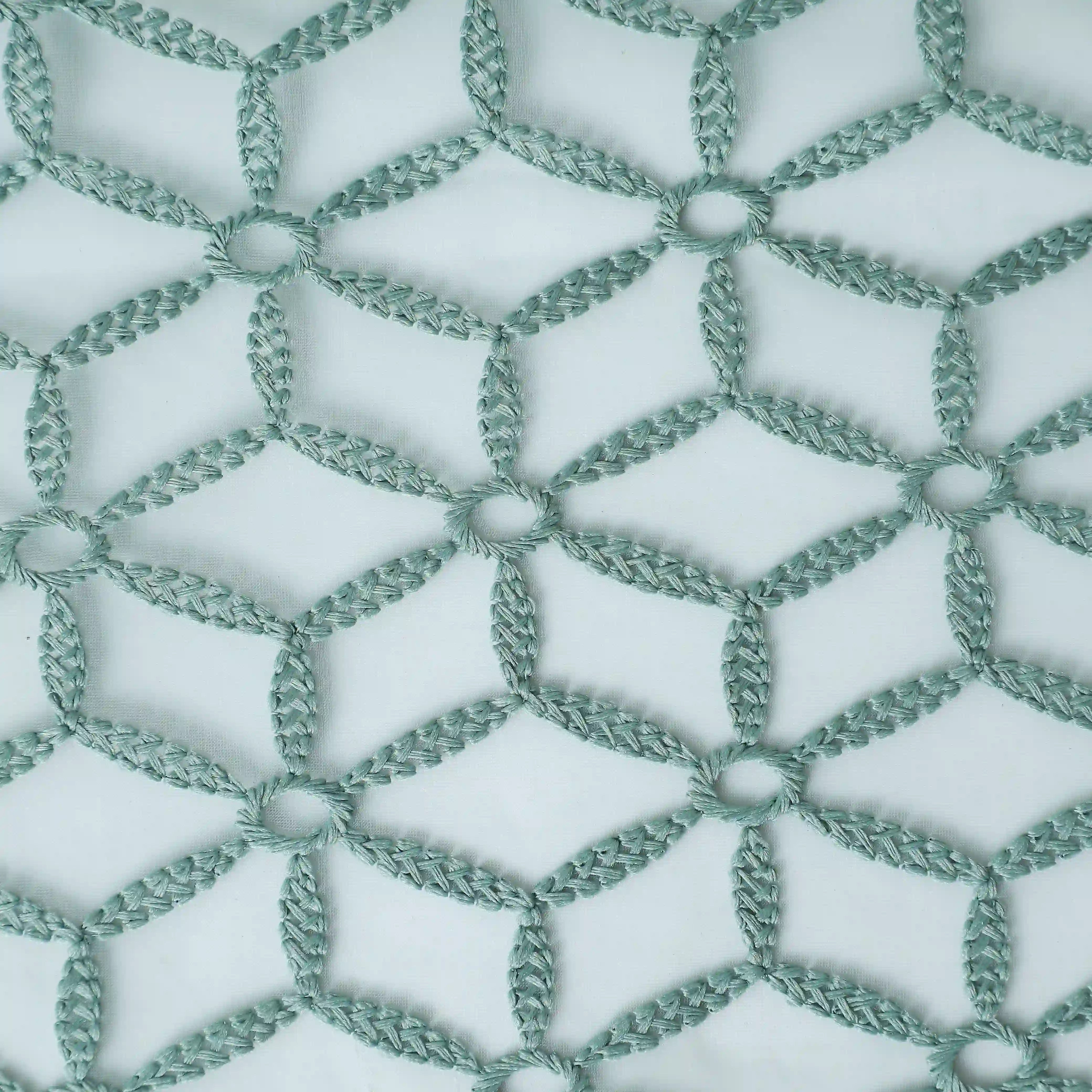 Velina Set Of 2 Embroidered Sheer Readymade Curtains | Whispering Trellis Minted Sea / Door (3.60ft X 7.22ft)