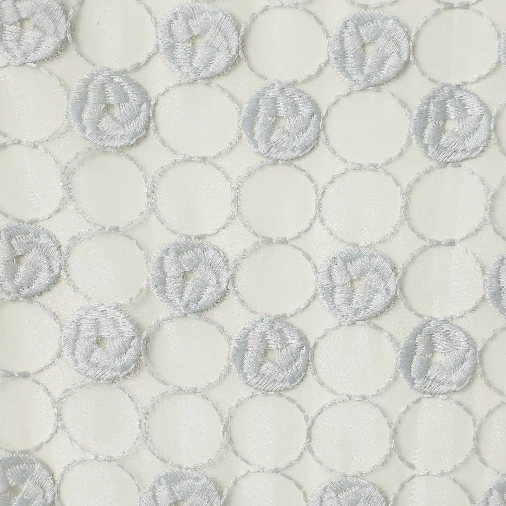Velina Set Of 2 Embroidered Sheer Readymade Curtains | Beyond Circles Cloudless Blue / Door (3.60ft X 7.22ft)