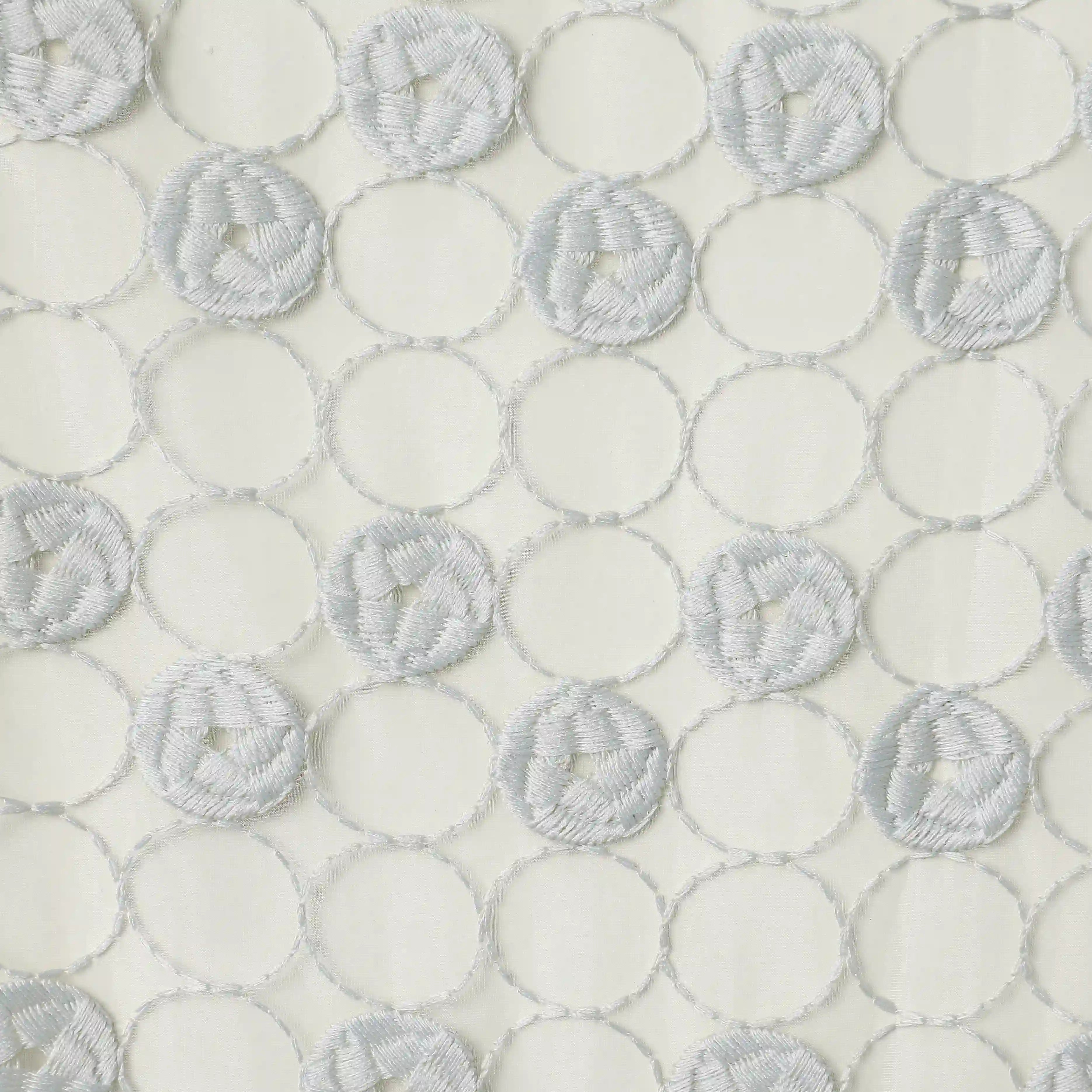 Velina Set Of 2 Embroidered Sheer Readymade Curtains | Beyond Circles Cloudless Blue / Door (3.60ft X 7.22ft)