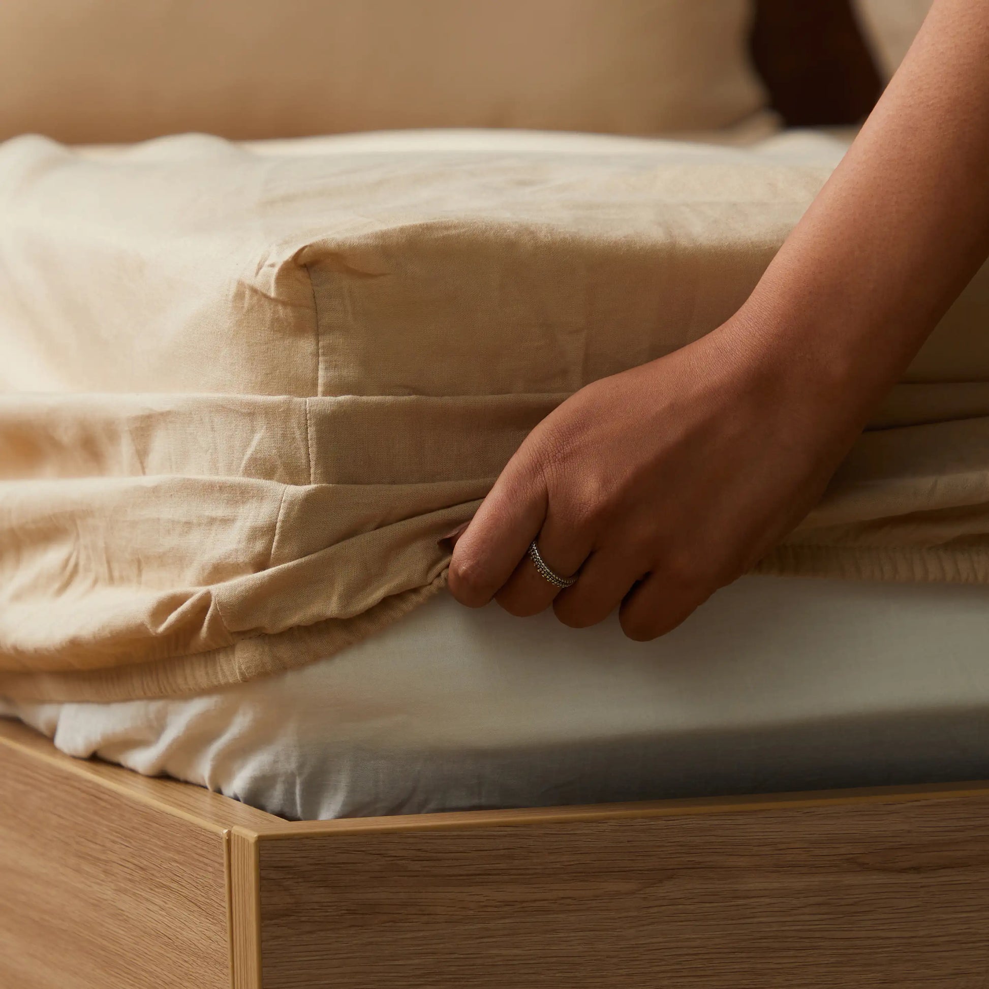 Paleto | Everyday Hues Solid Dyed Cotton Fitted Sheet Set-Beige Beige / Queen