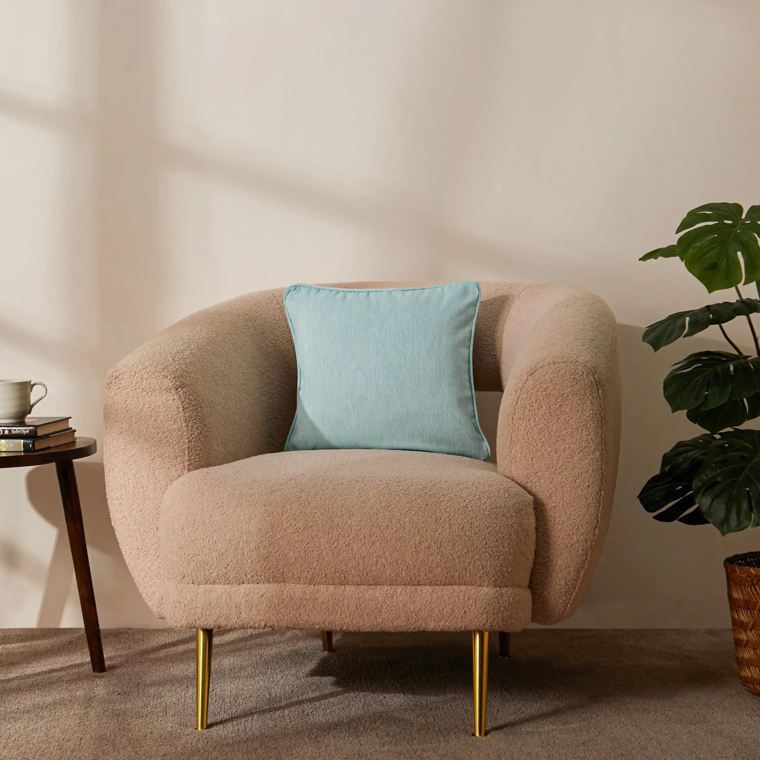 Vissencia Solid Cushion Cover | Textured Weaves Blue Sky / Cushion Cover (41cm x 41cm)