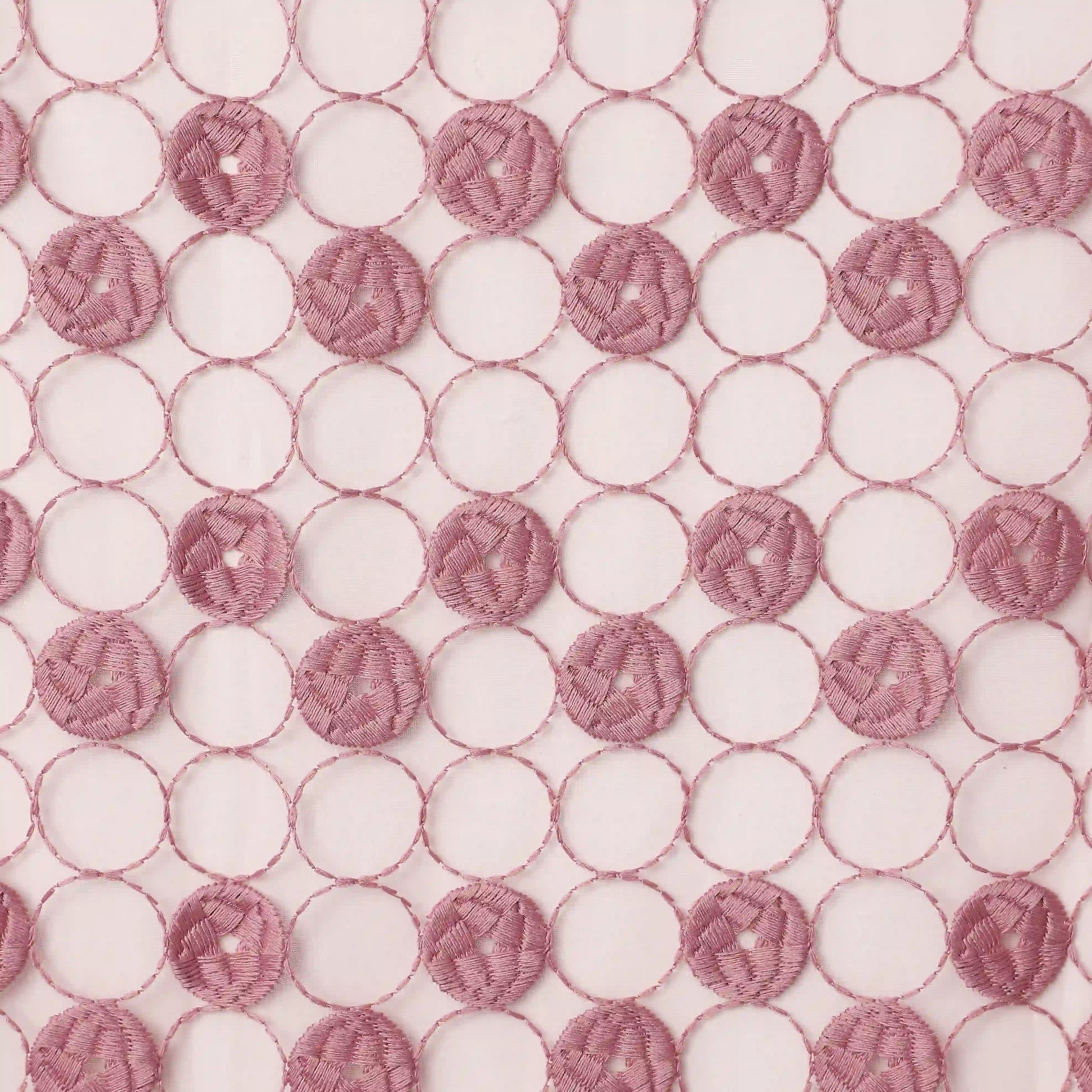 Velina Set Of 2 Embroidered Sheer Readymade Curtains | Beyond Circles Vintage Rose / Door (3.60ft X 7.22ft)