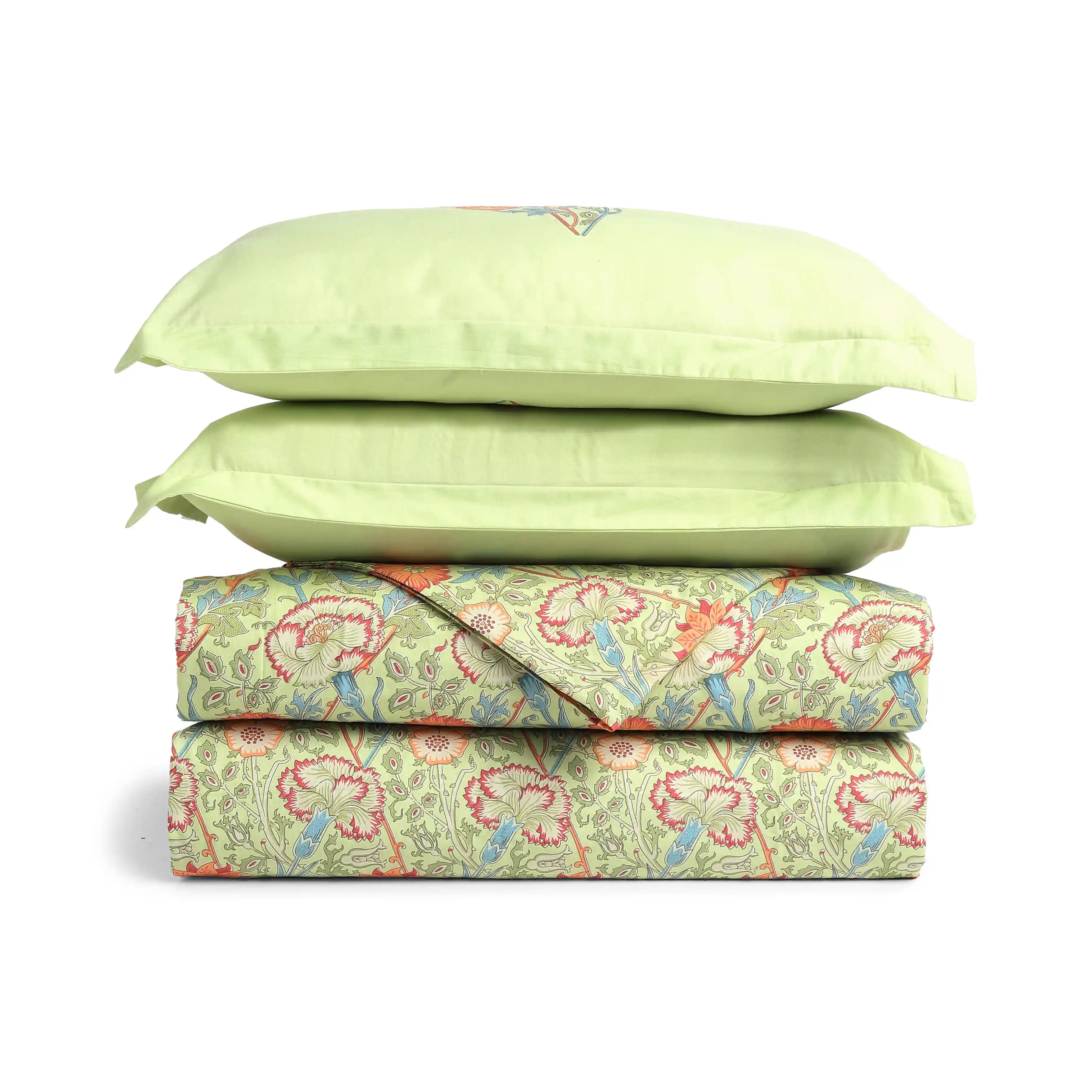 Chippa Lane | Contemporary Indian Print Design Coordinated Bedding Set | Set of Bedsheet & Dohars-Green Green / Double