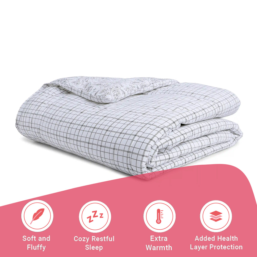 Mishella | Mix & Match Printed 240GSM Reversible Comforter for Extra Warmth - Charcoal Bloom