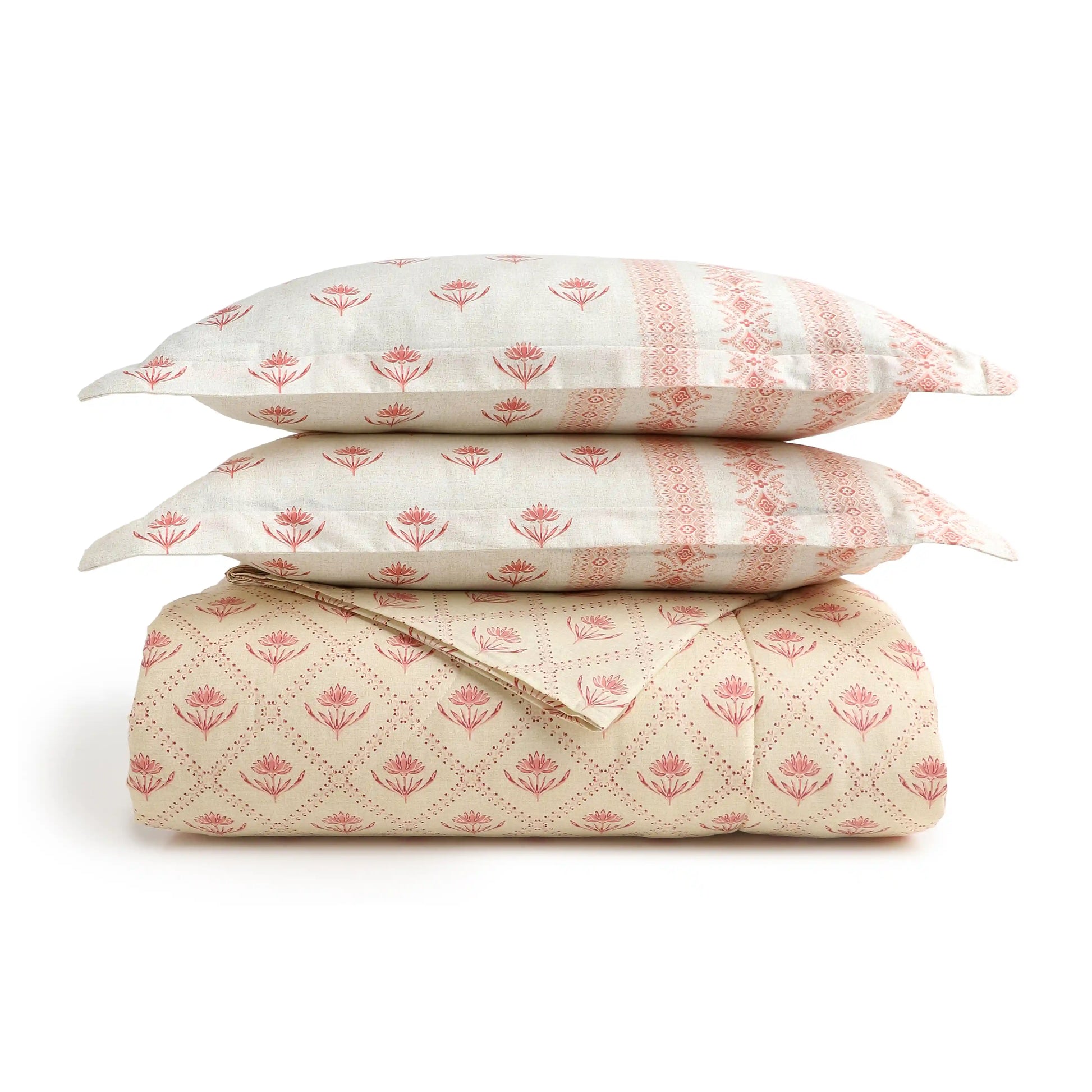 Chippa Lane | Contemporary Indian Print Design Coordinated Bedding Set | Set of Bedsheet & Comforter-Red Red / Double