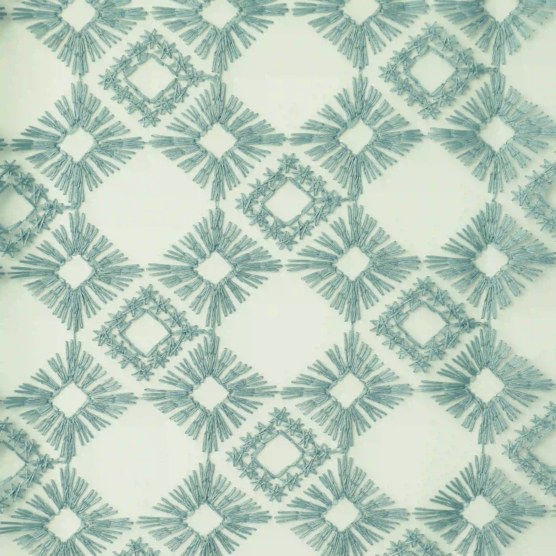 Velina Set Of 2 Embroidered Sheer Readymade Curtains | Modern Heritage Evergreen Teal / Door (3.60ft X 7.22ft)