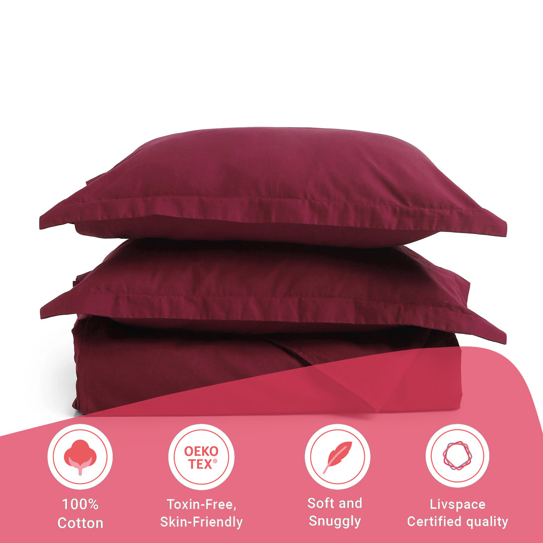 Paleto | Everyday Hues Solid Dyed Cotton Bedsheet Set-Windsor Wine