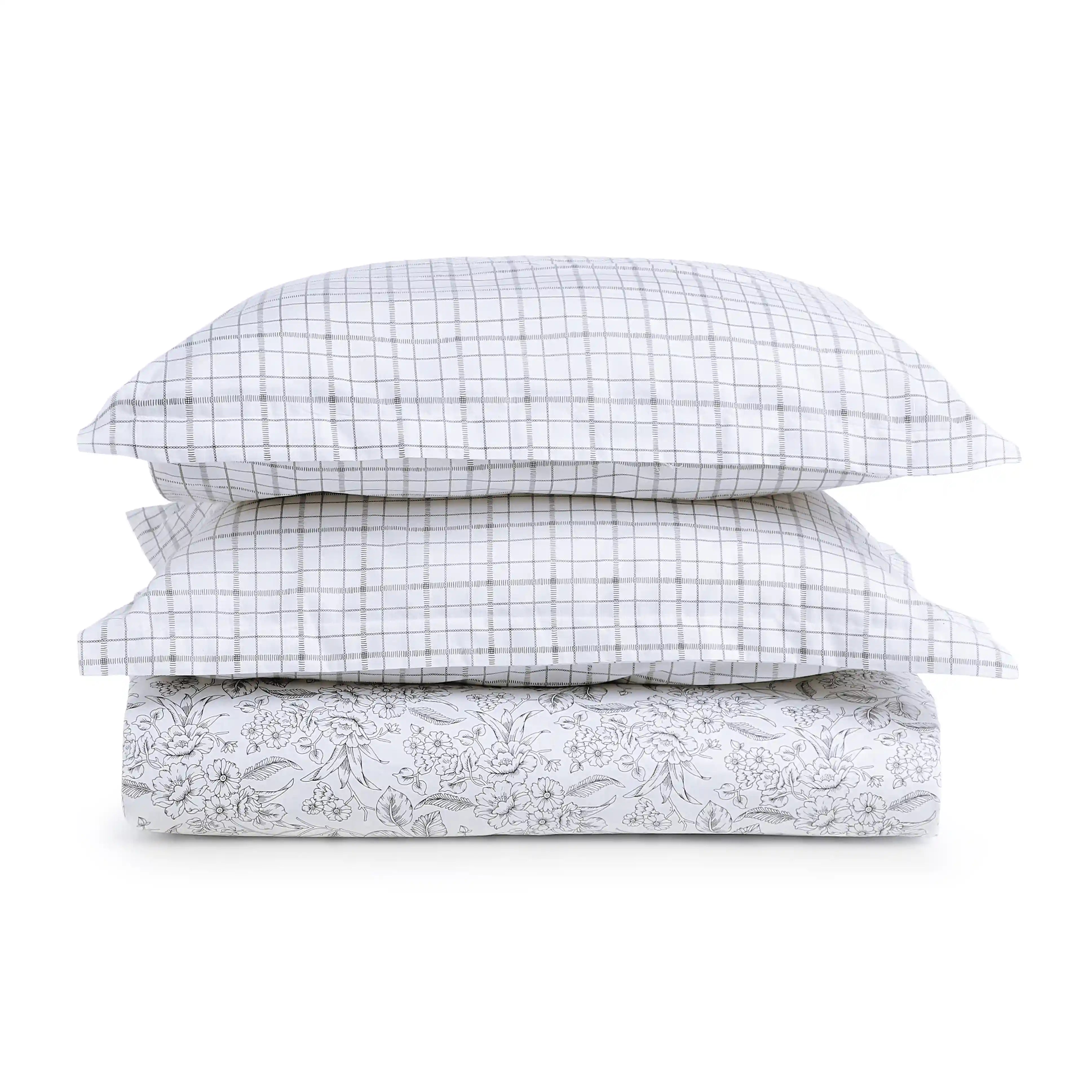 Mishella | Mix & Match Printed Cotton Bedsheet Set - Charcoal Bloom Charcoal Bloom / Queen