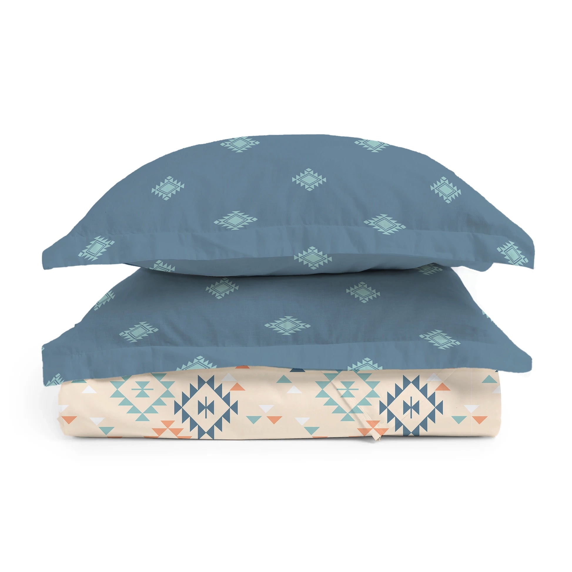 Aangan Weaves | Modern Geometric Printed Cotton Bedsheet Set - Rich Teal Rich Teal / Queen