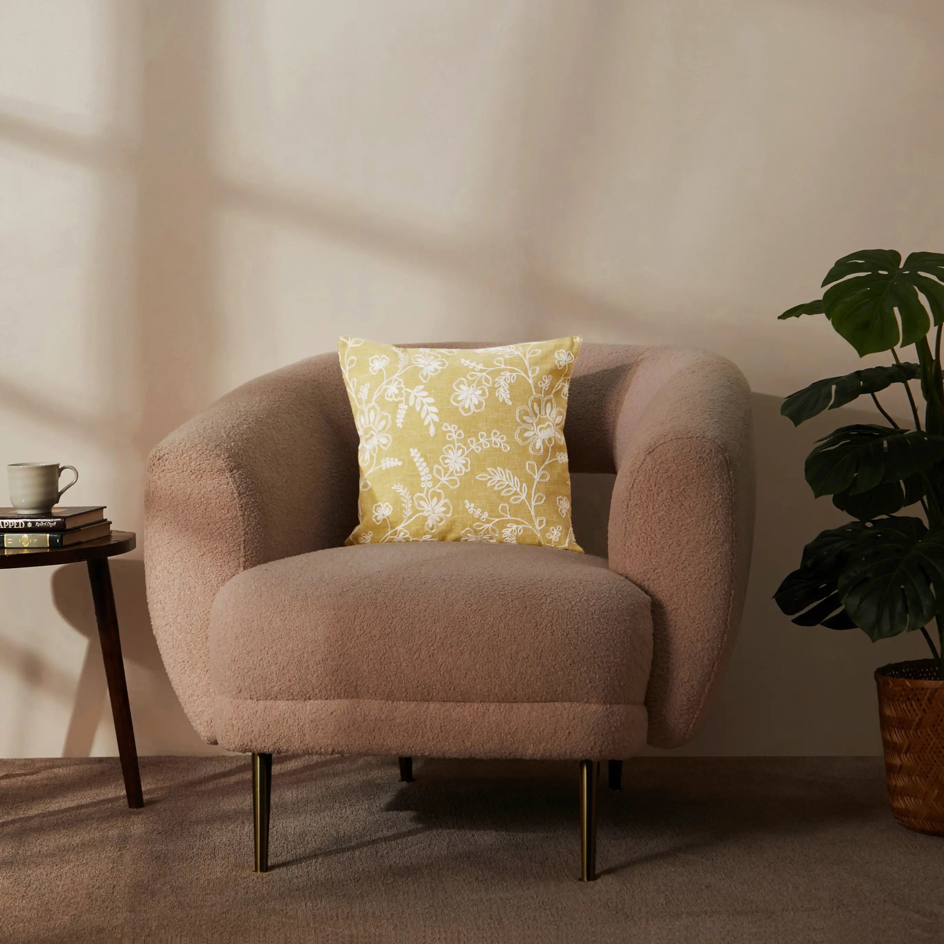 Vissencia Embroidered Cushion Cover | Floral Threads Moss / Cushion Cover (51cm x 51cm)