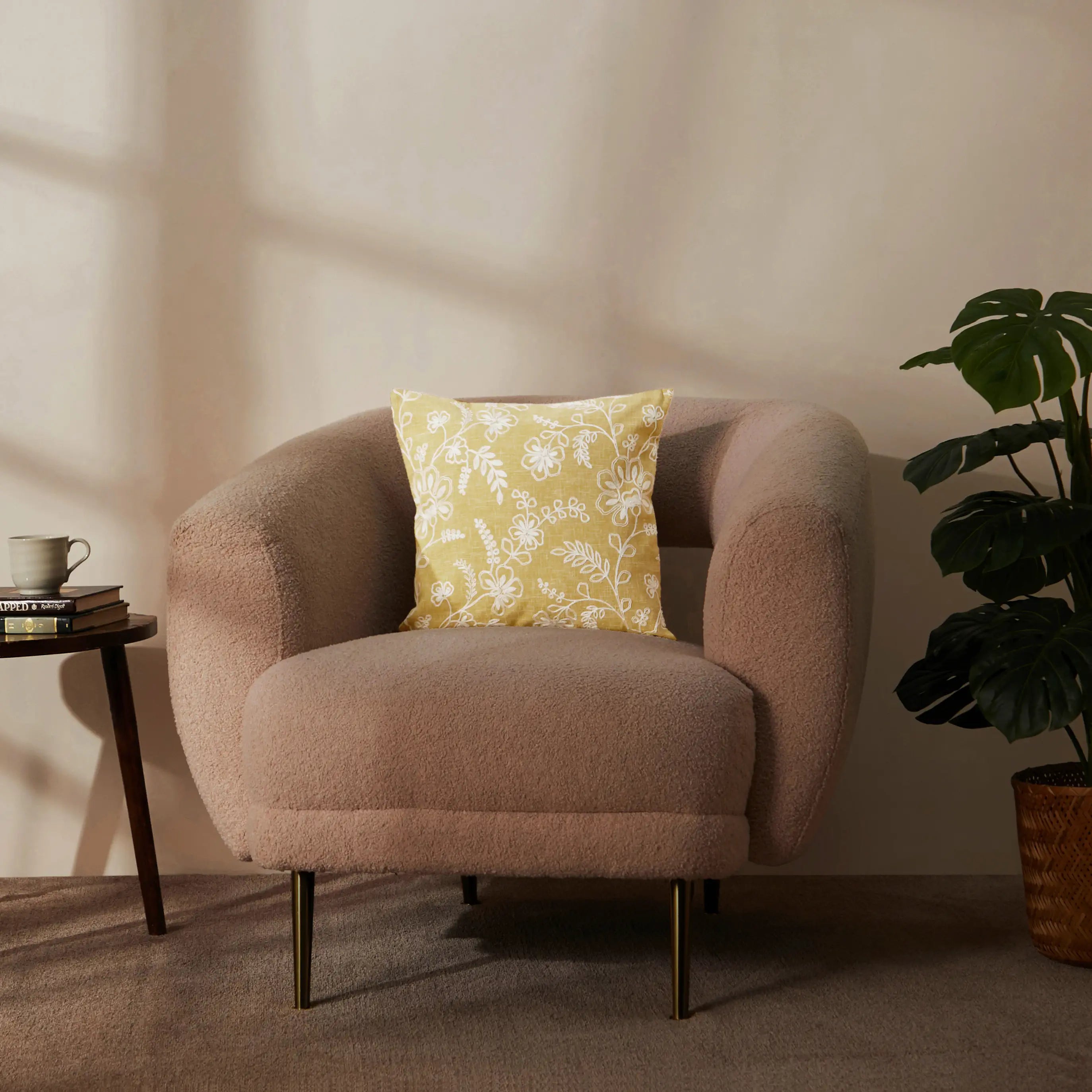 Vissencia Embroidered Cushion Cover | Floral Threads Moss / Cushion Cover (51cm x 51cm)