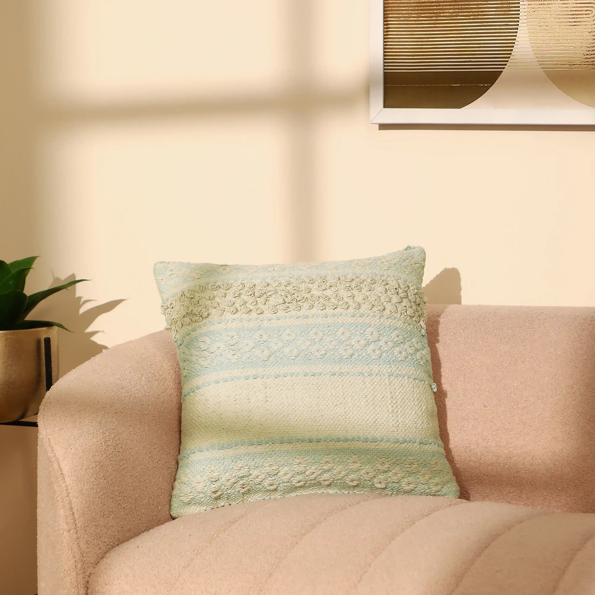 Vissencia 100% Cotton Woven Cushion Cover | Earthy Hues Ice Grey / Cushion Cover (51cm x 51cm)