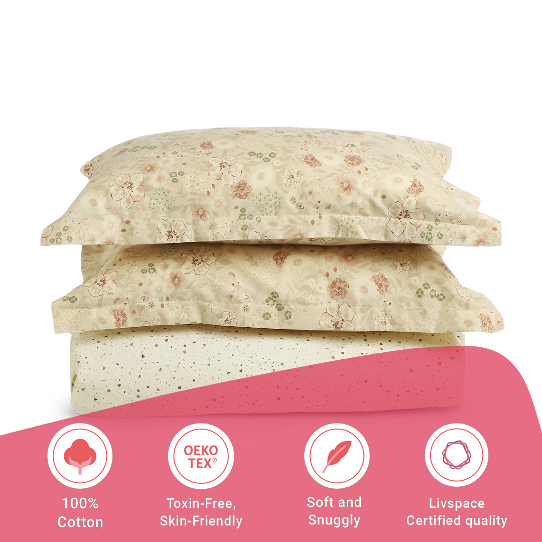 Mishella | Mix & Match Printed Cotton Bedsheet Set - Cream