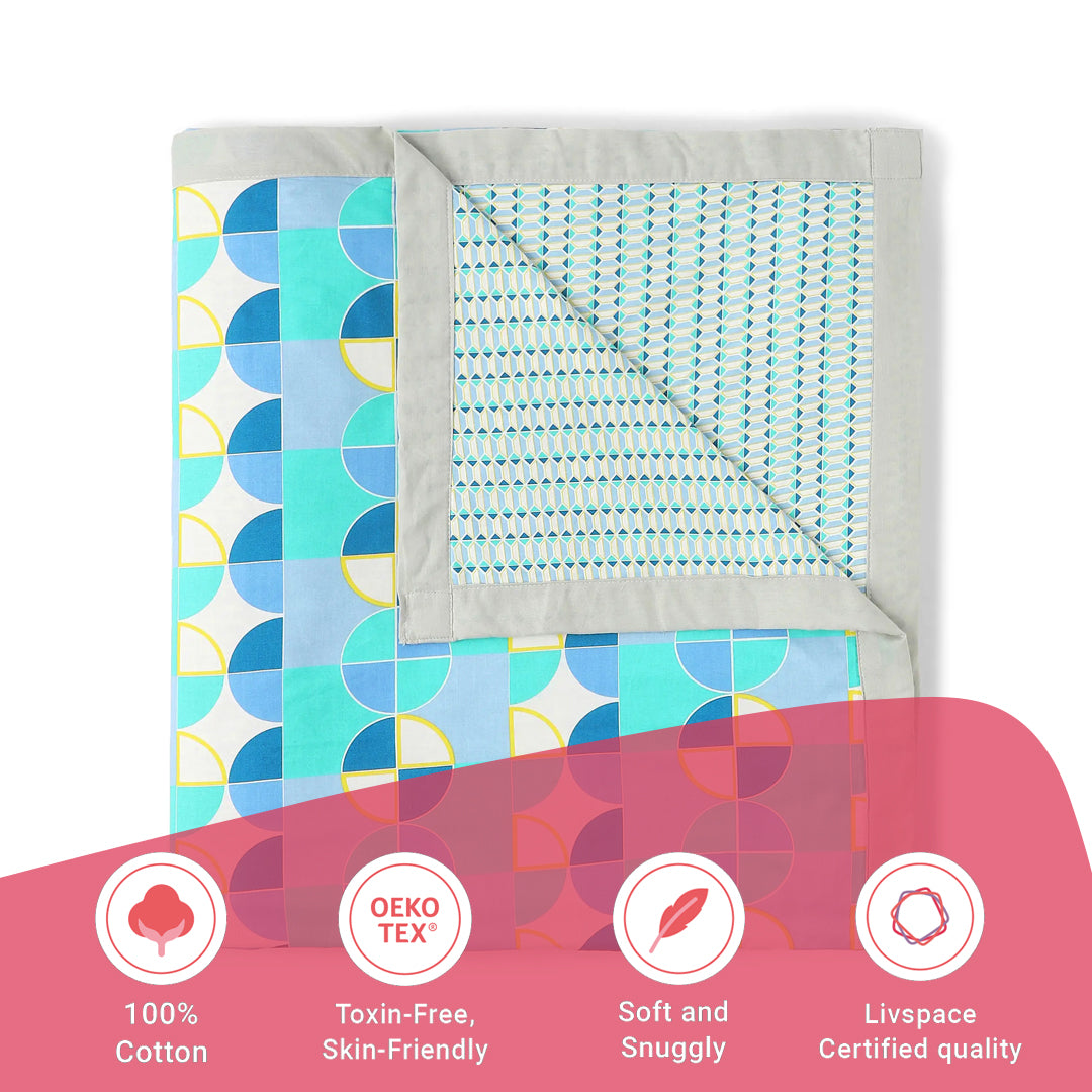 Mishella | Mix & Match Printed Reversible Dohar with Super Soft Flannel Layering - Orbit Teal