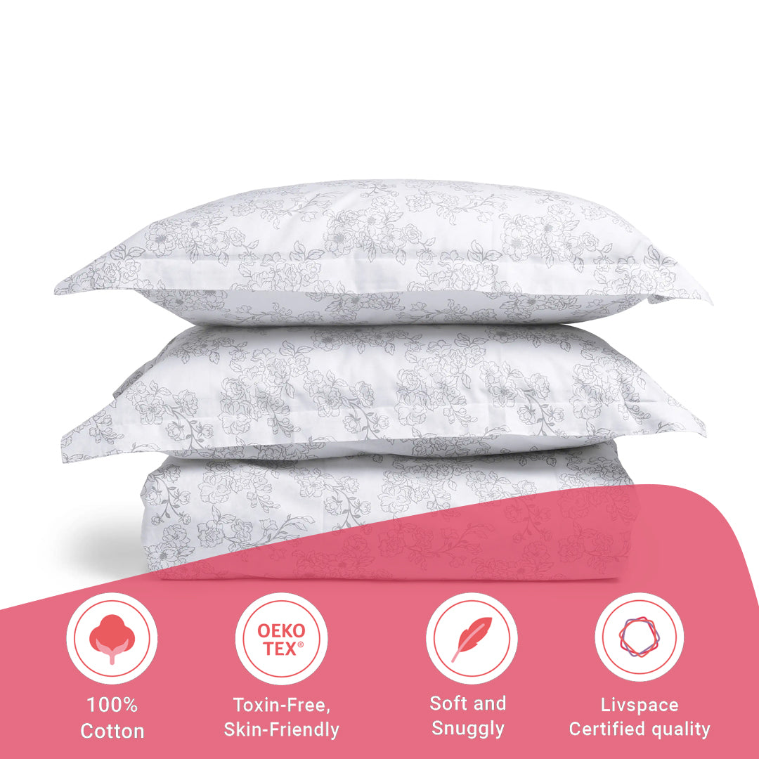 Bloomshire Classic | Everyday Charm Printed Cotton Bedsheet Set-Grey