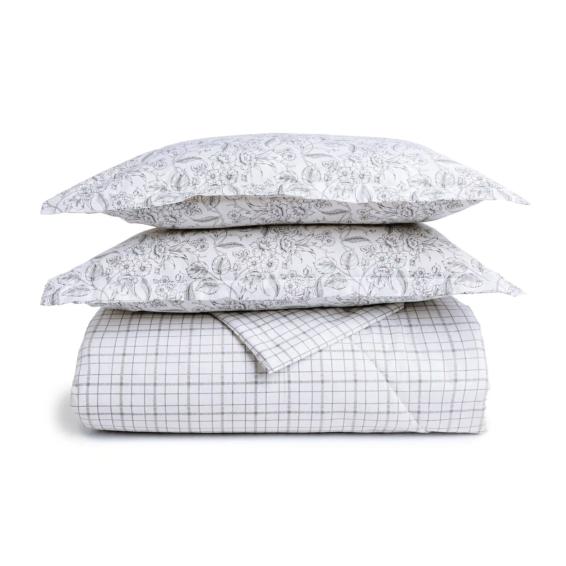 Mishella Printed Charcoal Checks Bedding Set-3 (Dbl Bedsheet + Dbl Comforter) Charcoal Checks / Double