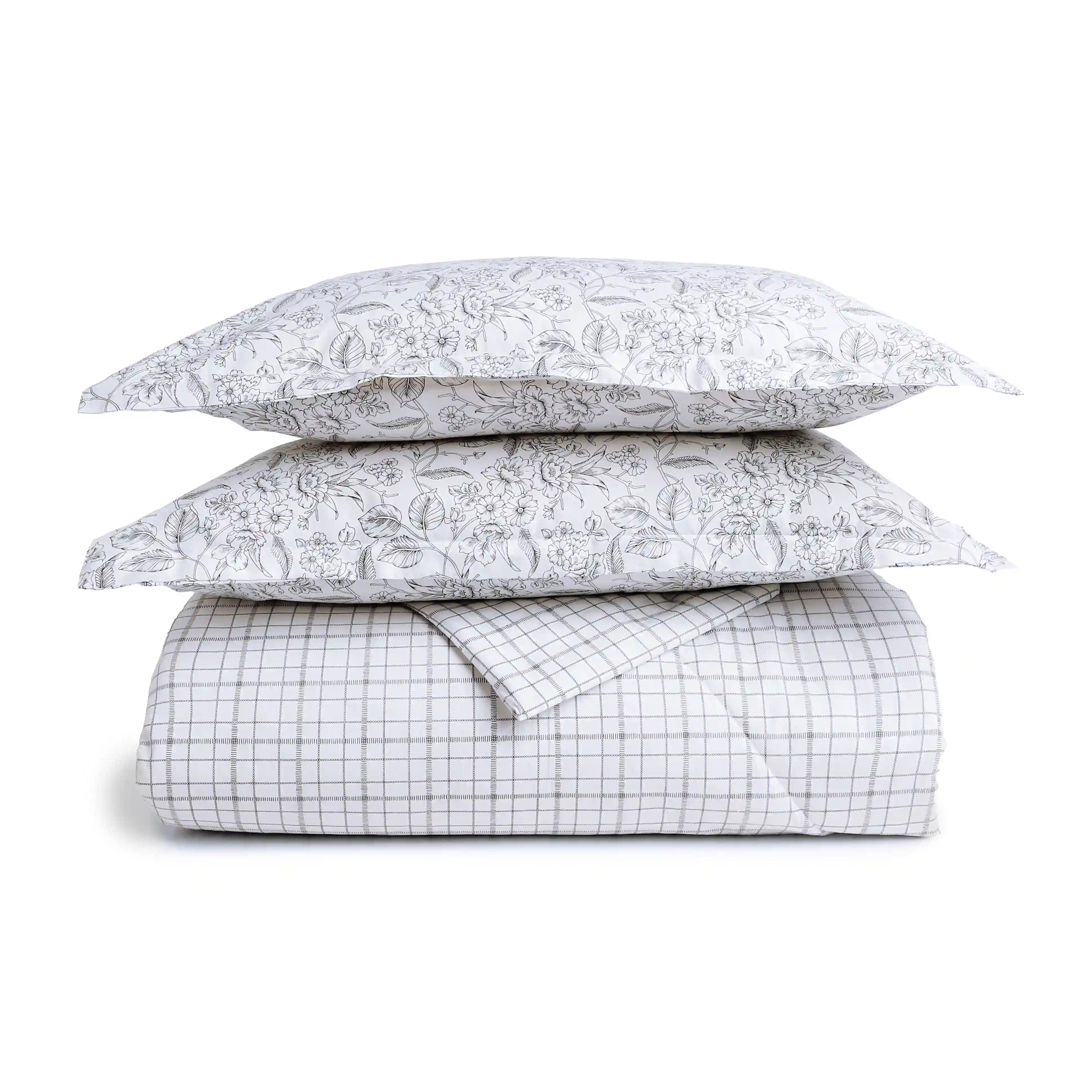 Mishella Printed Charcoal Checks Bedding Set-3 (Dbl Bedsheet + Dbl Comforter) Charcoal Checks / Double