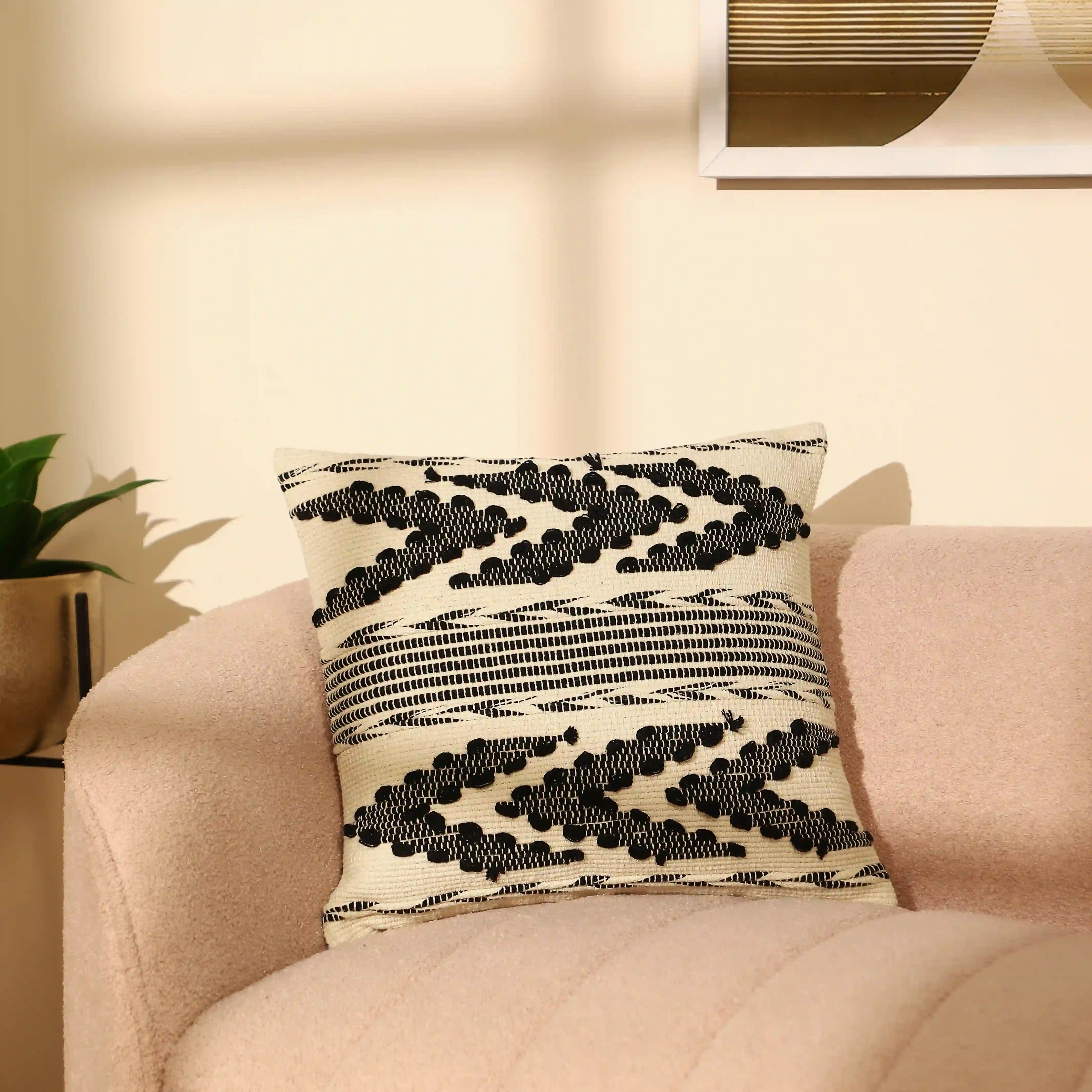 Vissencia 100% Cotton Woven Cushion Cover | Boho Bliss Ebony / Cushion Cover (41cm x 41cm)