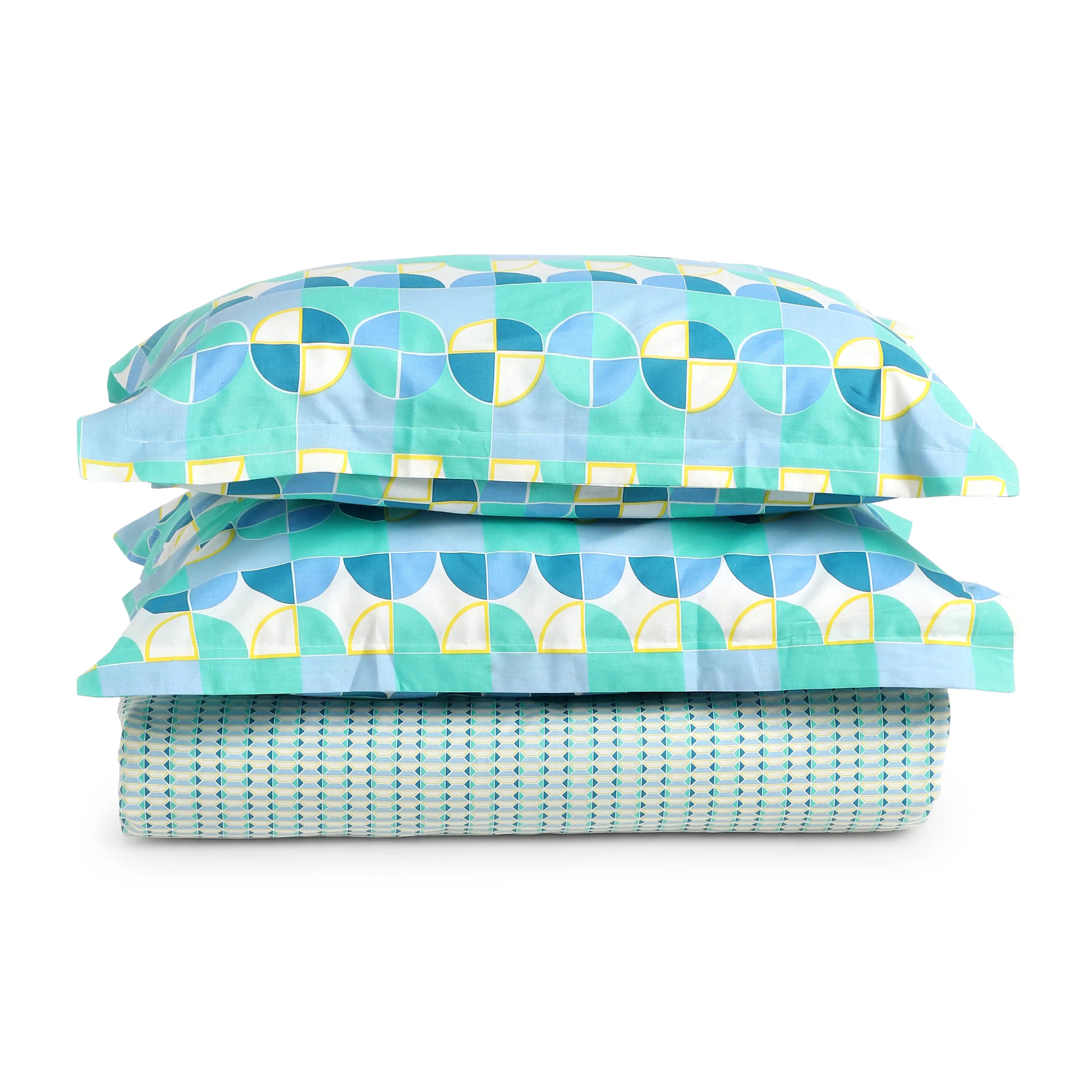 Mishella | Mix & Match Printed Cotton Bedsheet Set - Kaleido Teal Kaleido Teal / Queen