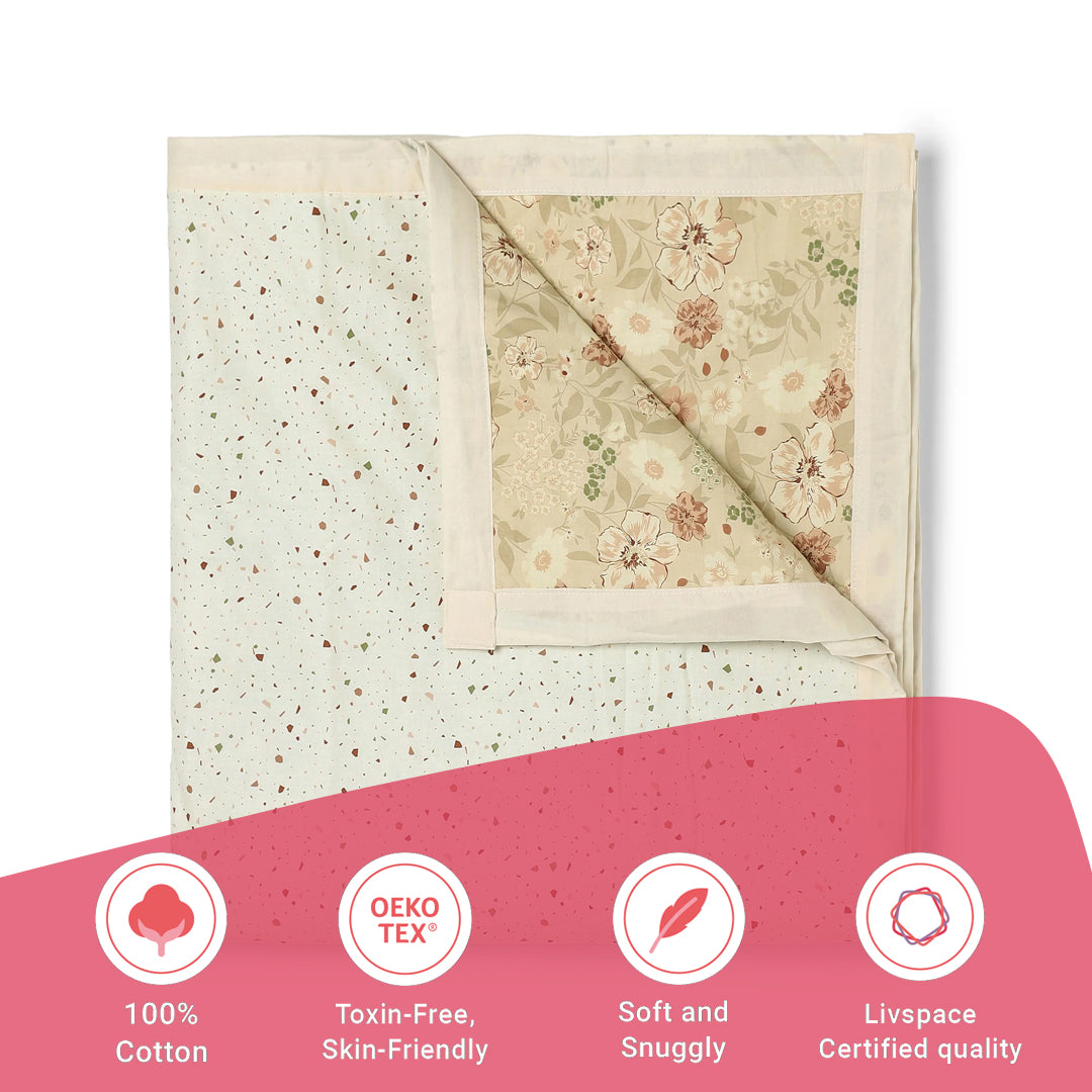 Mishella | Mix & Match Printed Reversible Dohar with Super Soft Flannel Layering - Cream