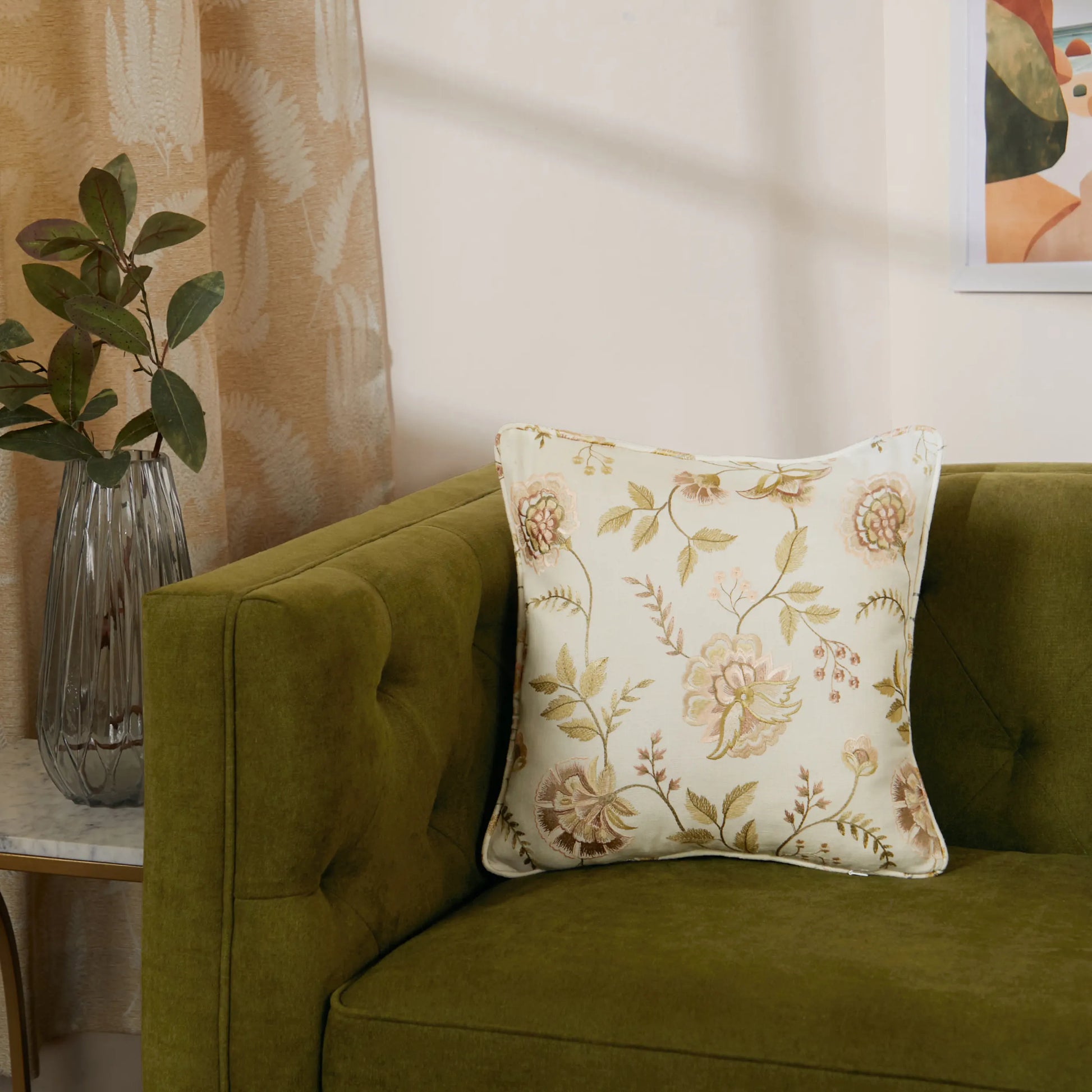 Estrella Embroiderd Cushion Cover | Garden Muse Light Beige / Cushion Cover (51cm x 51cm)