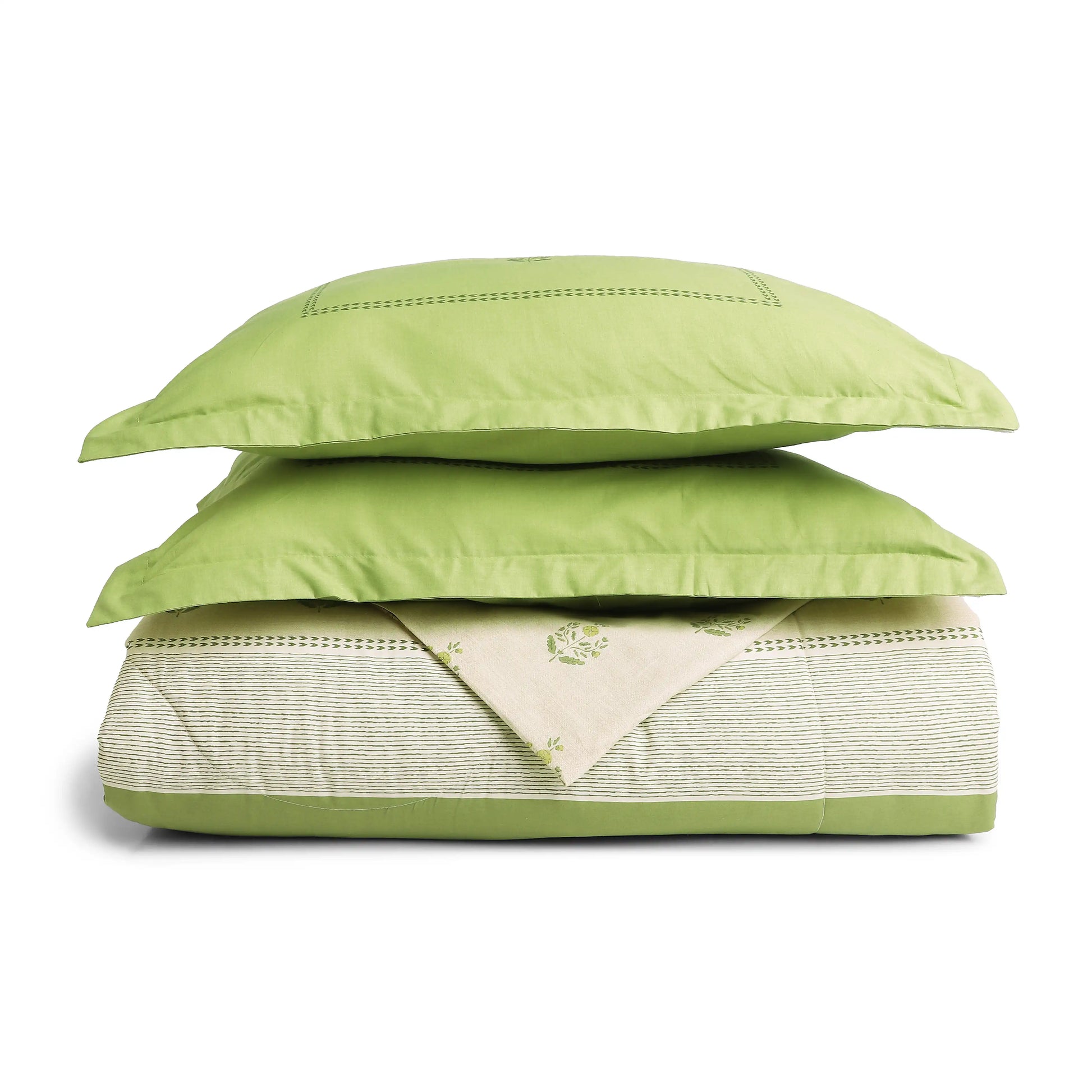 Chippa Lane | Contemporary Indian Print Design Coordinated Bedding Set | Set of Bedsheet & Comforter-Indian Moss Indian Moss / Double