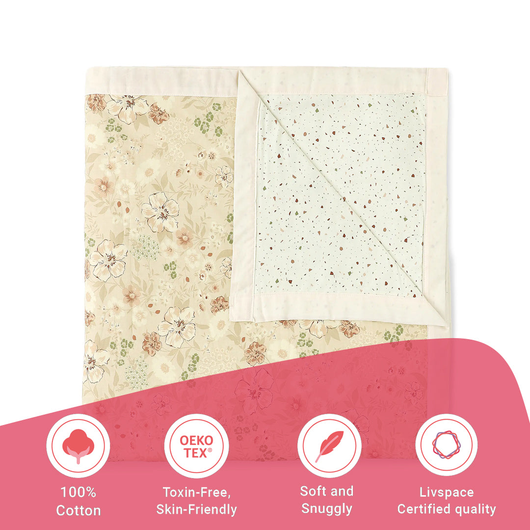 Mishella | Mix & Match Printed Reversible Dohar with Super Soft Flannel Layering - Beige