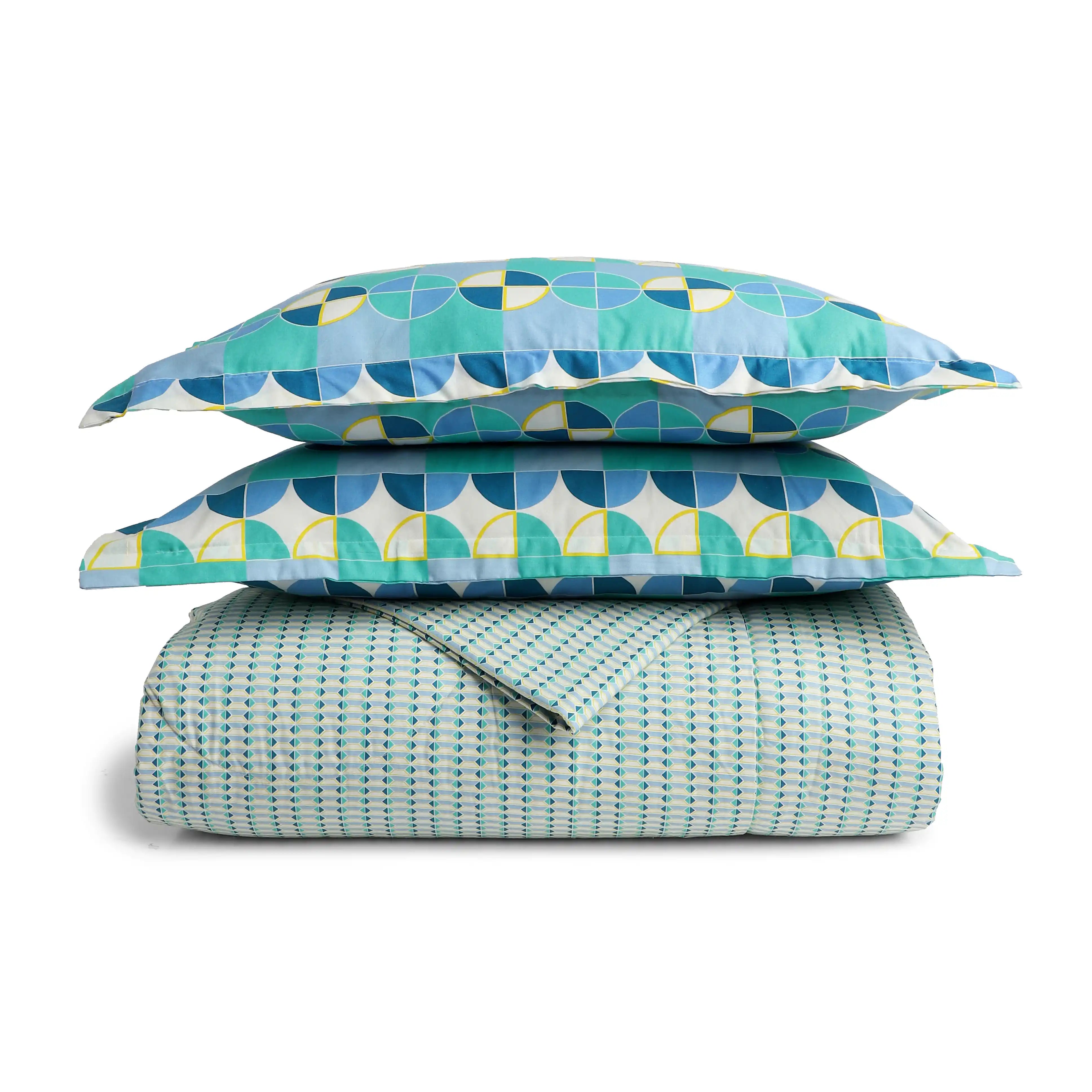 Mishella Printed Kaleido Teal Bedding Set-3 (Dbl Bedsheet + Dbl Comforter) Kaleido Teal / Double