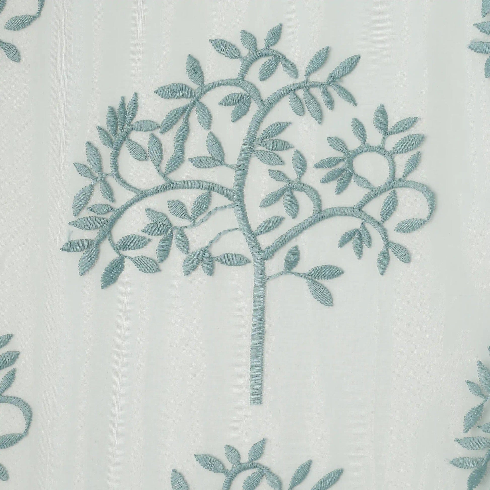 Velina Set Of 2 Embroidered Sheer Readymade Curtains | Botanical Trails Lagoon Blue / Door (3.60ft X 7.22ft)