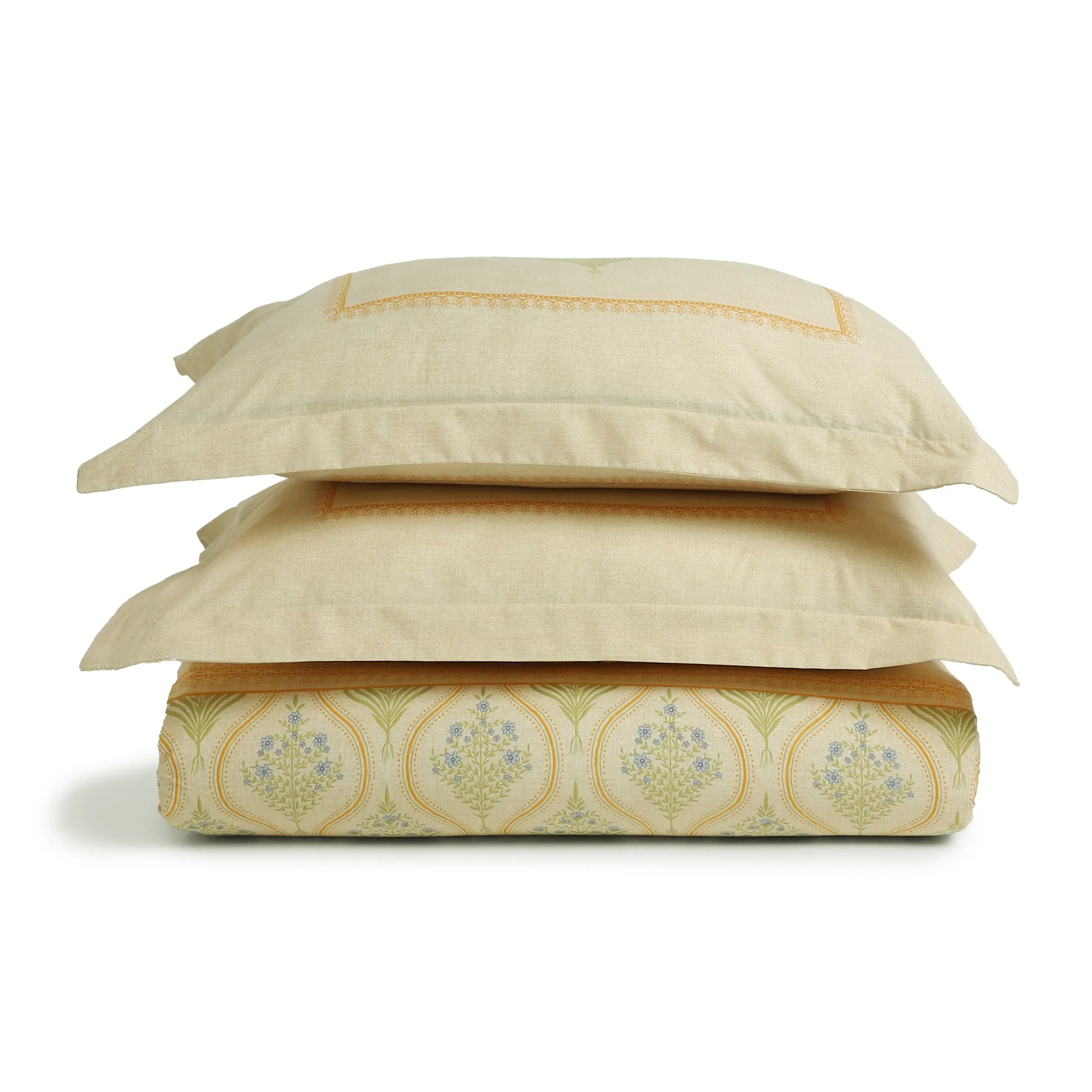 Chippa Lane | Contemporary Indian Print Design Cotton Fitted Sheet Set-Mustard Mustard / Queen