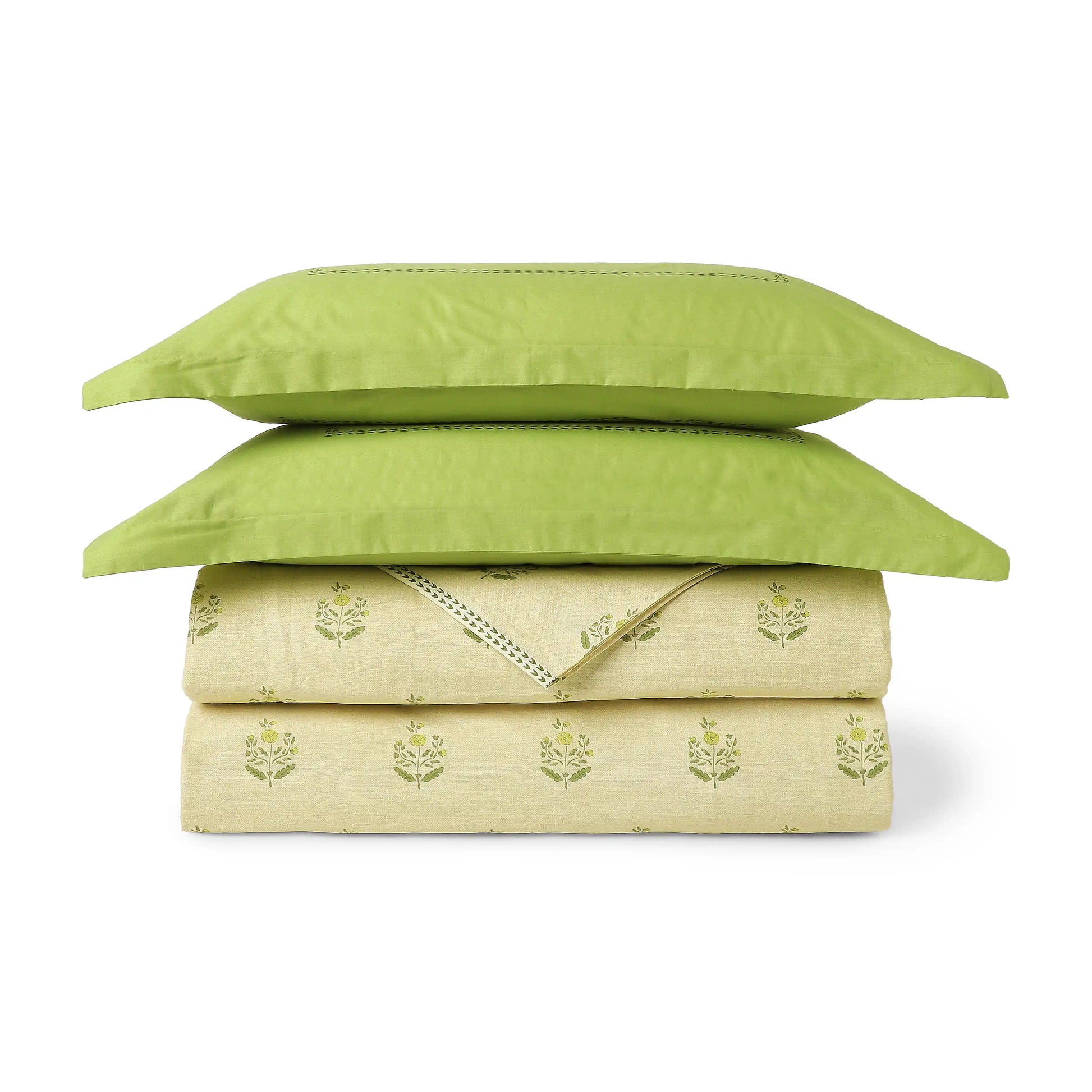 Chippa Lane | Contemporary Indian Print Design Coordinated Bedding Set | Set of Bedsheet & Dohars-Indian Moss Indian Moss / Double