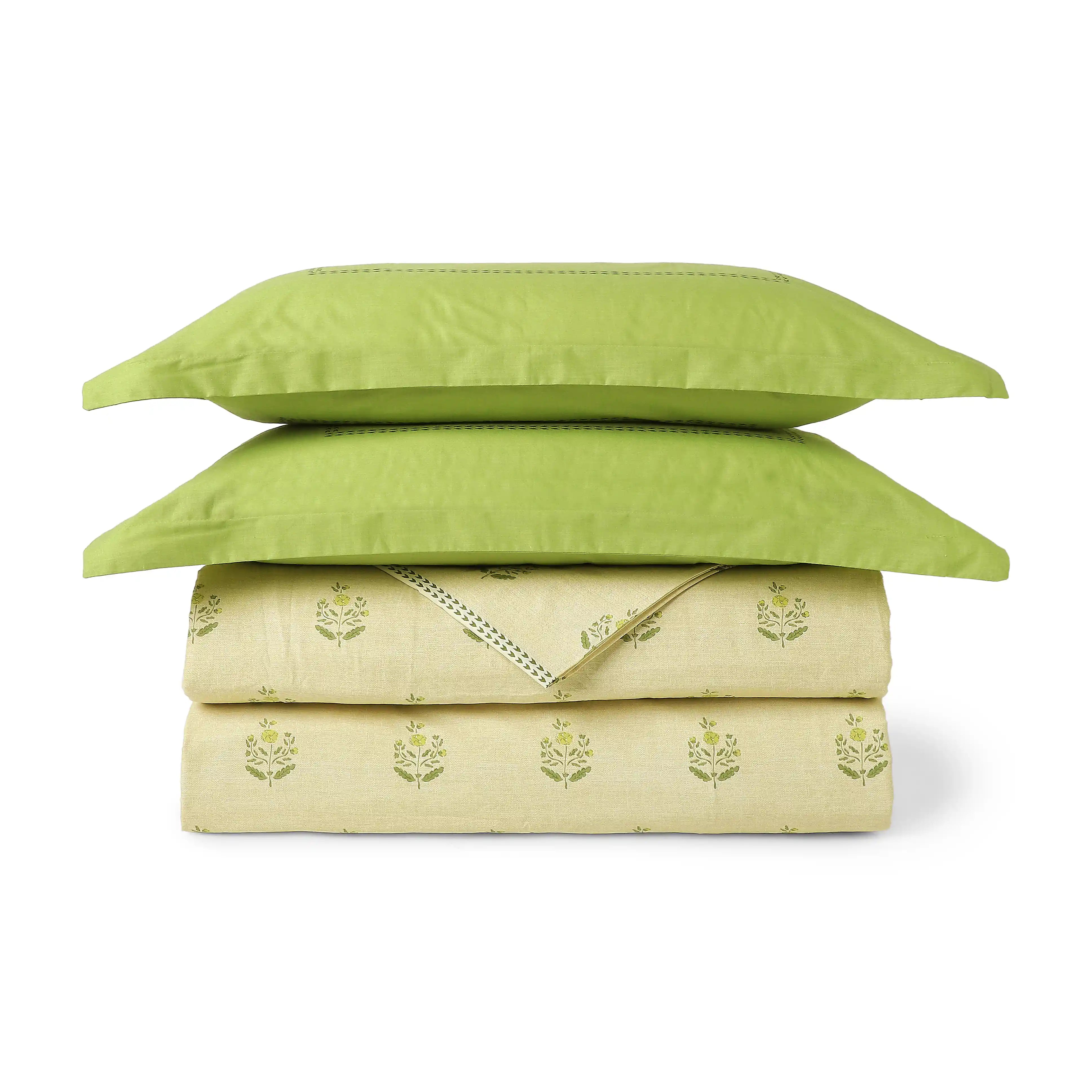 Chippa Lane | Contemporary Indian Print Design Coordinated Bedding Set | Set of Bedsheet & Dohars-Indian Moss Indian Moss / Double