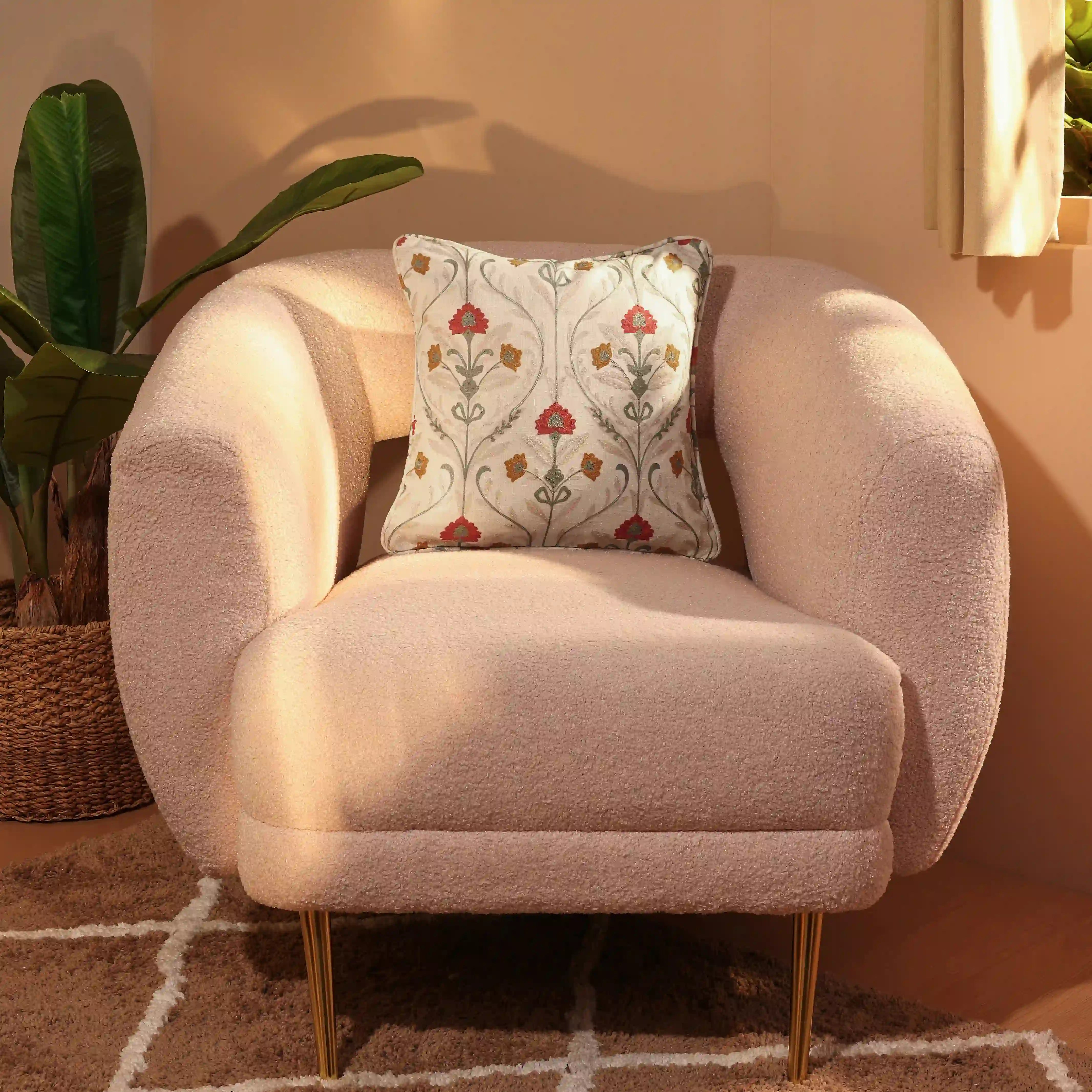 Espricia Embroidered Cushion Cover | Saanjh Merlot / Cushion Cover (51cm x 51cm)