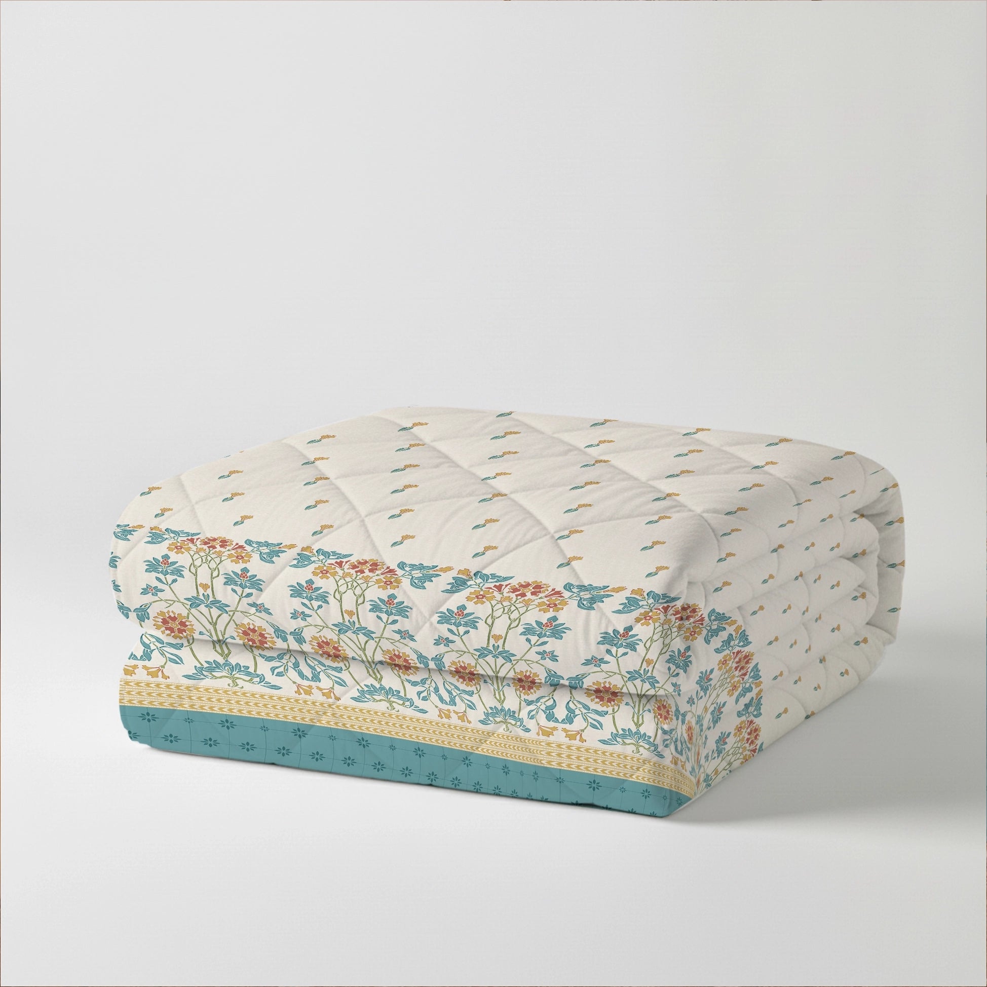 Udyan Tales | Vibrant Ethnic Printed Bedding Set - Set of Bedsheet & Comforter - Midnight Teal Midnight Teal / King