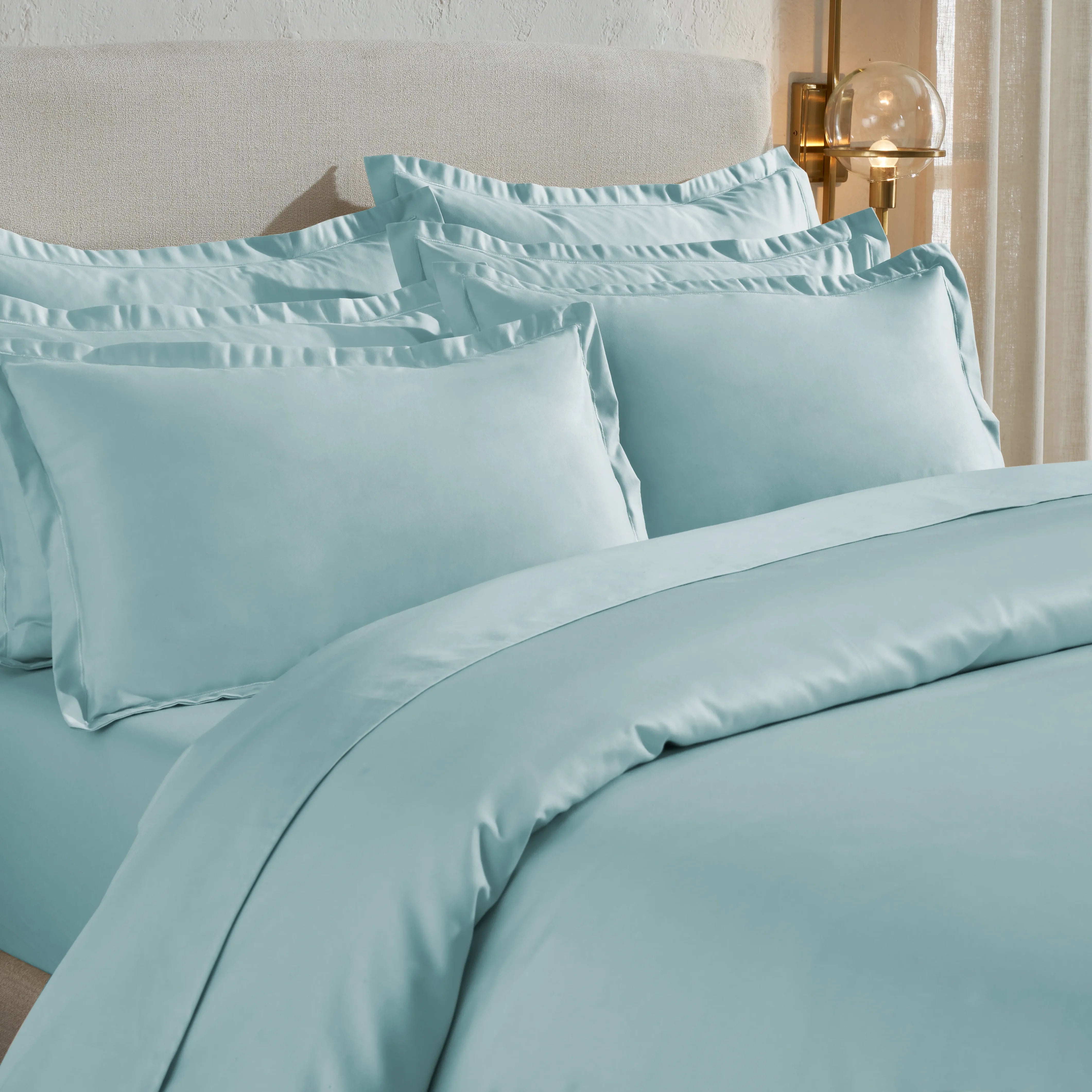 Pelushe | 800TC Long Staple Cotton Luxurious Super Soft Fitted Sheet Set | Pillow Cover with Merrow Hem Treatment Blue Sky / King