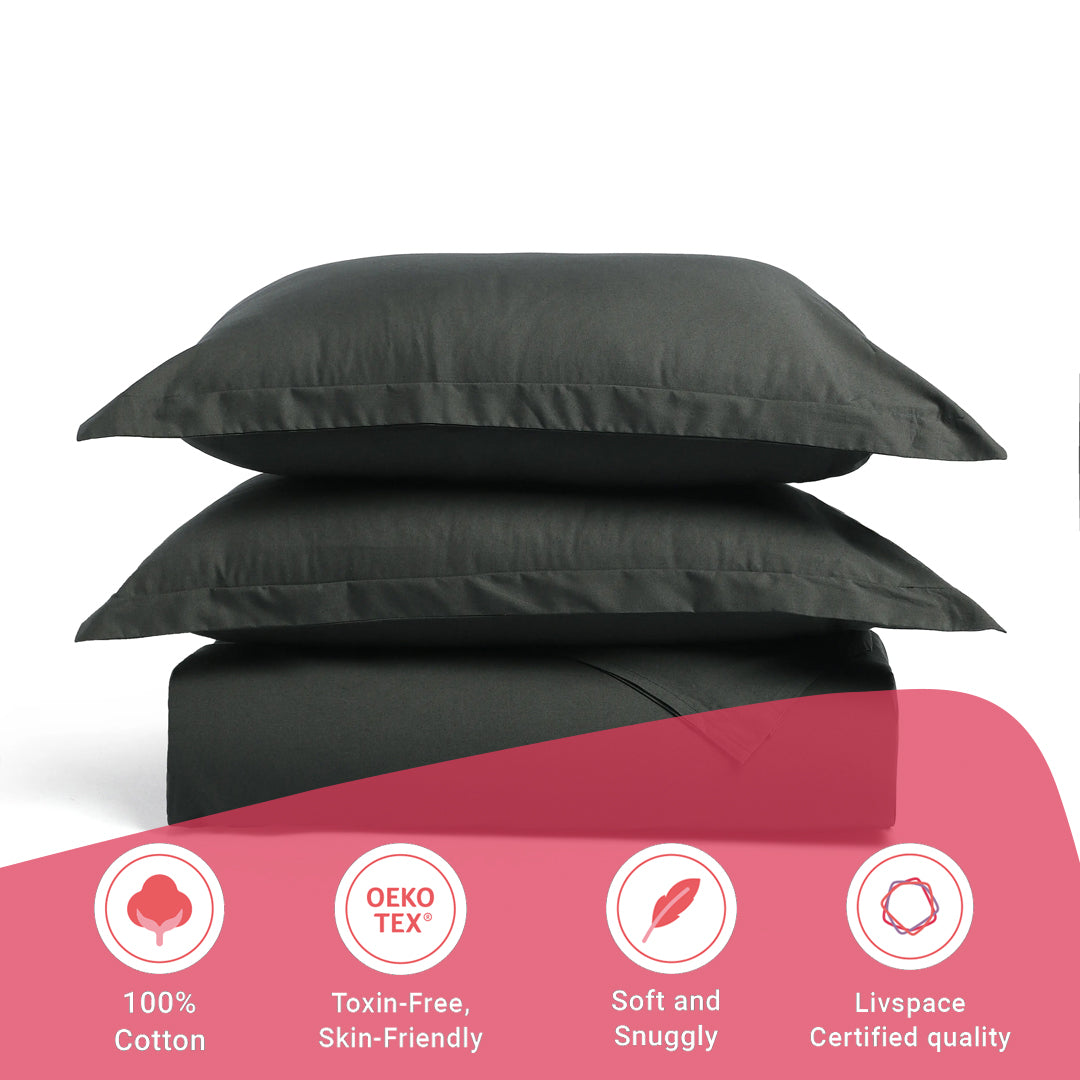 Paleto | Everyday Hues Solid Dyed Cotton Bedsheet Set-Dark Grey