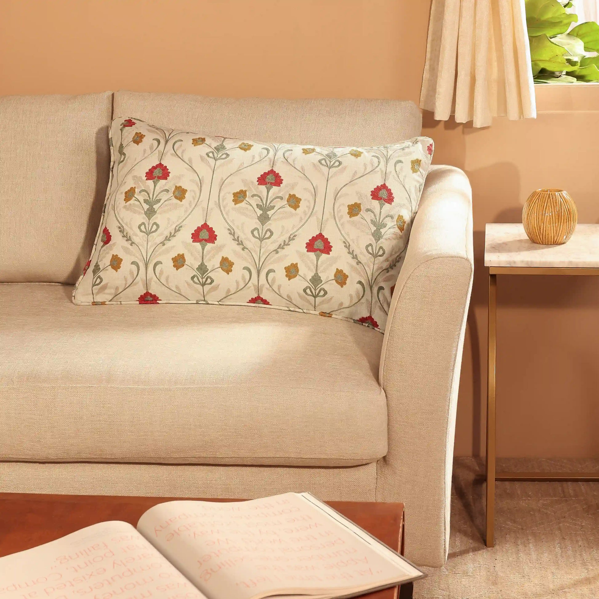 Espricia Embroidered Cushion Cover | Saanjh Merlot / Cushion Cover (41cm x 66cm)