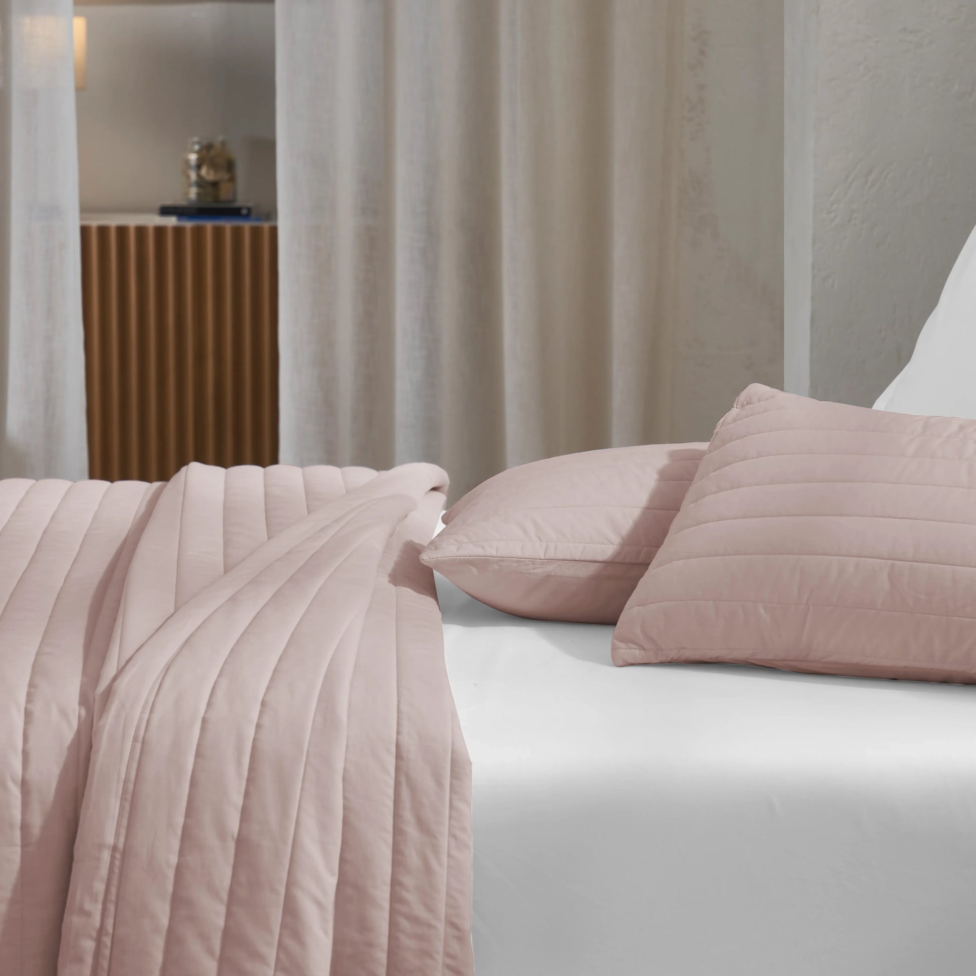 Nuvola | Luxurious Solid Dyed Straight Quilted Cotton Bedcover Set Sepia Rose