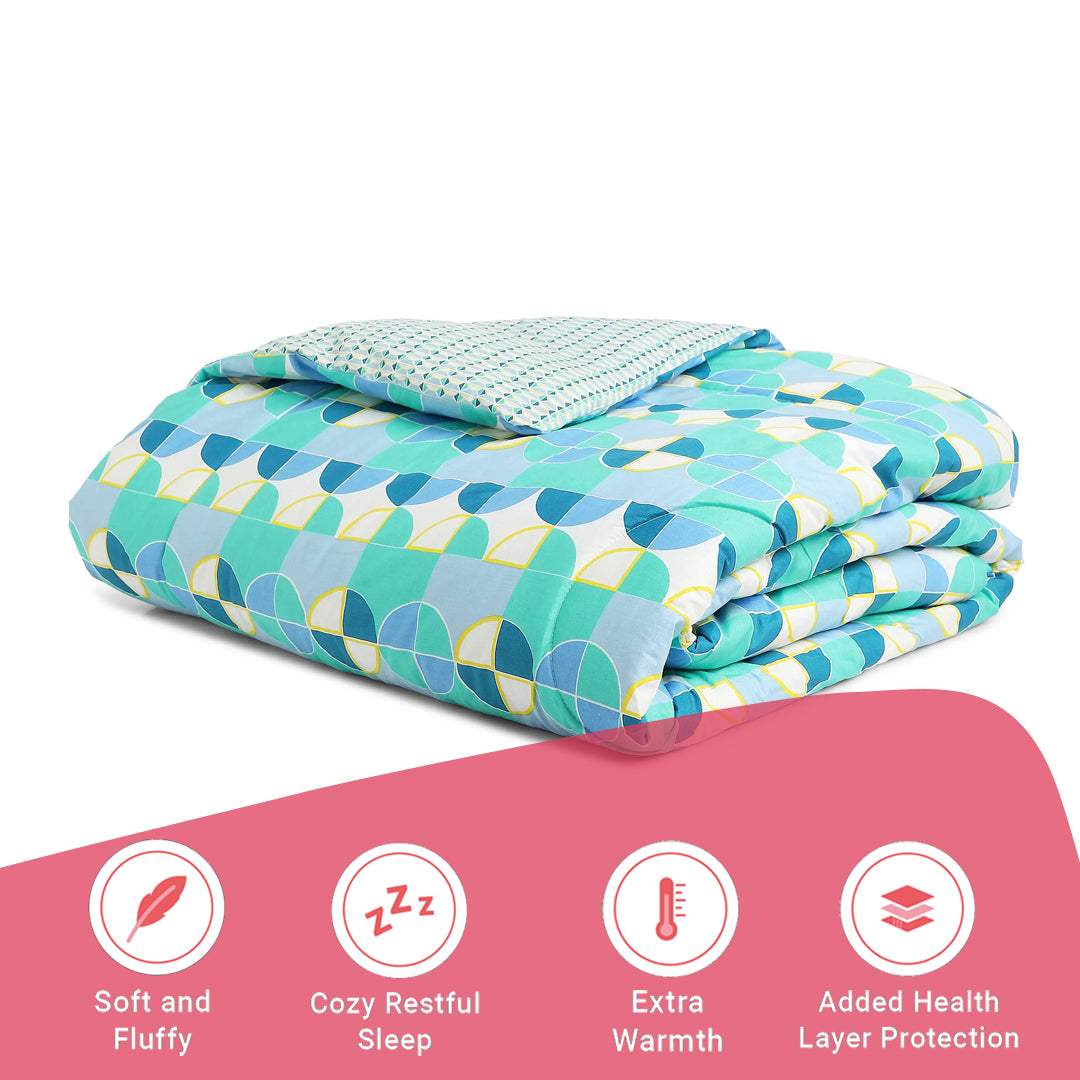 Mishella | Mix & Match Printed 120GSM Reversible Comforter - Orbit Teal