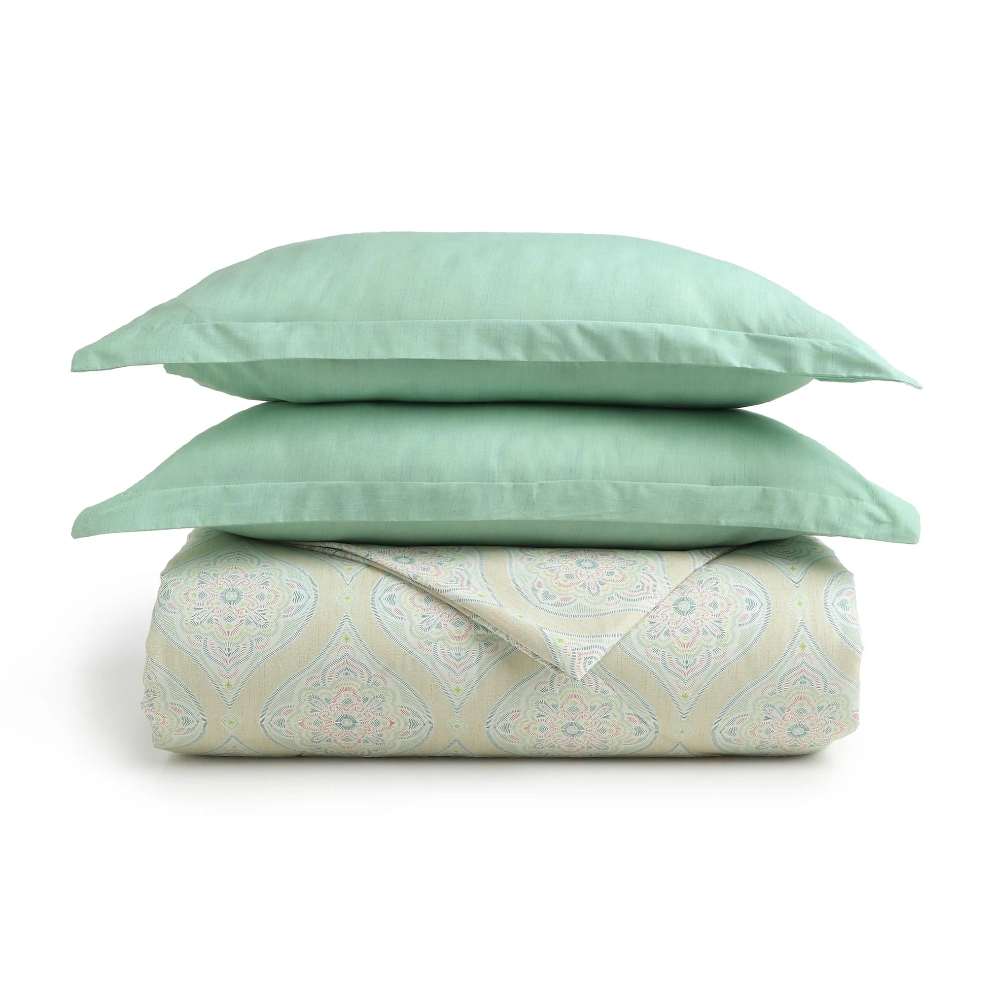 Chippa Lane | Contemporary Indian Print Design Coordinated Bedding Set | Set of Bedsheet & Comforter-Sage Sage / Double