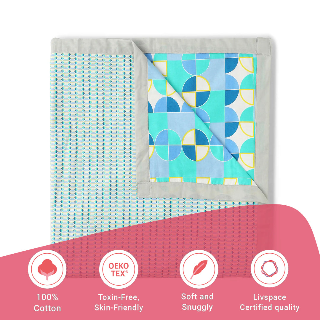 Mishella | Mix & Match Printed Reversible Dohar with Super Soft Flannel Layering - Kaleido Teal