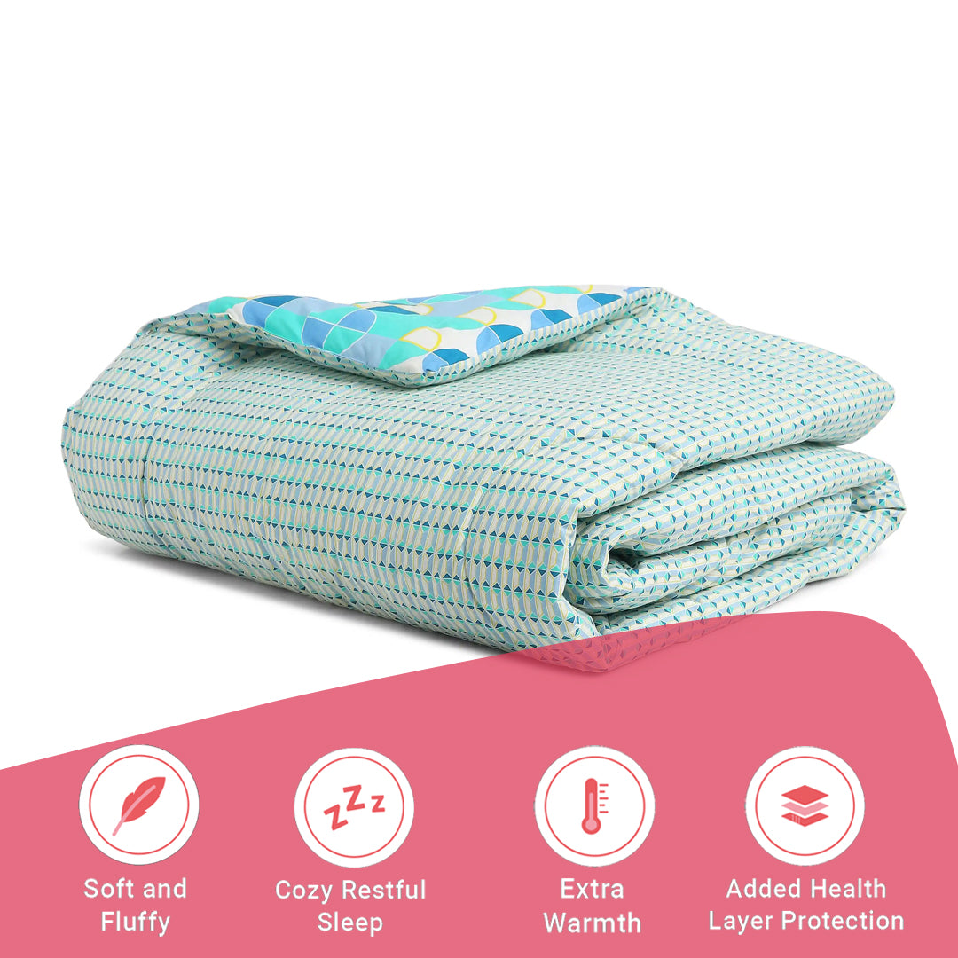 Mishella | Mix & Match Printed 120GSM Reversible Comforter - Kaleido Teal