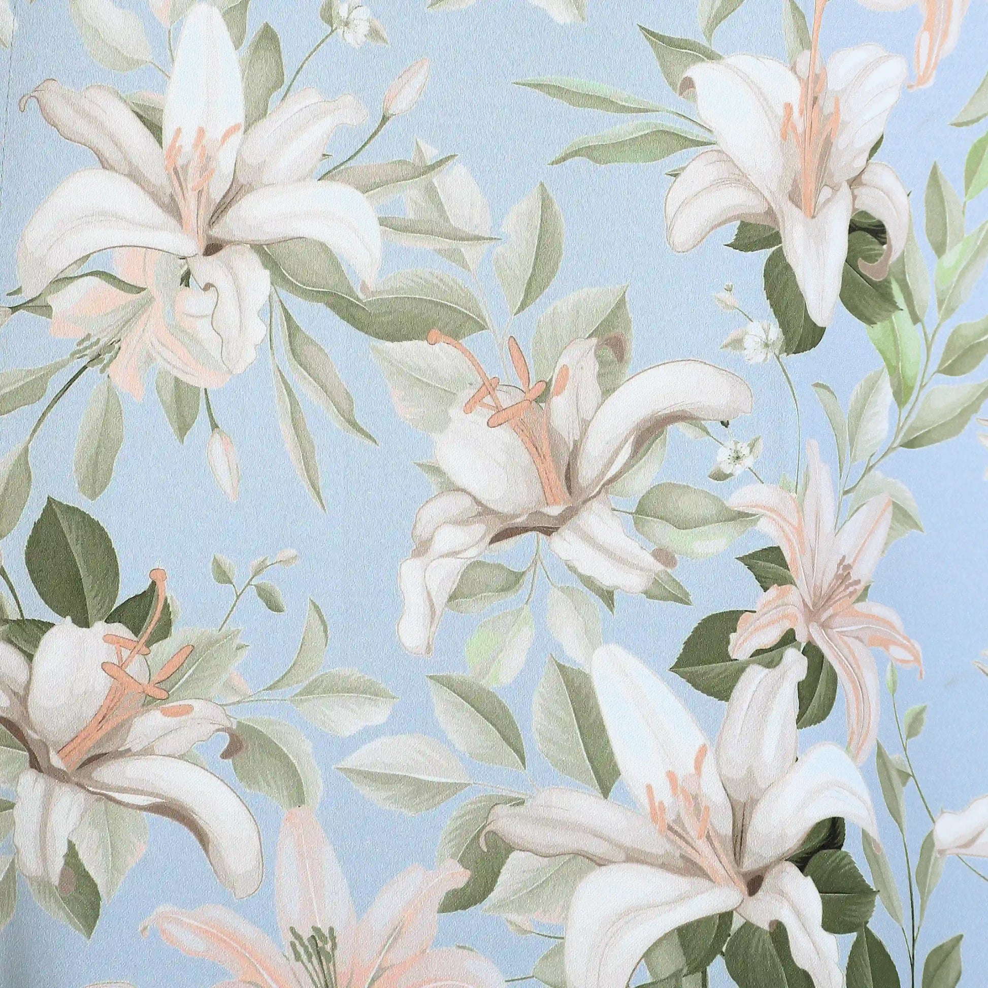 Bloomshire Classic Set Of 2 Printed Readymade Curtains | Tropical Whisper Blue Haze / Door-XL (9ft X 4.4ft)
