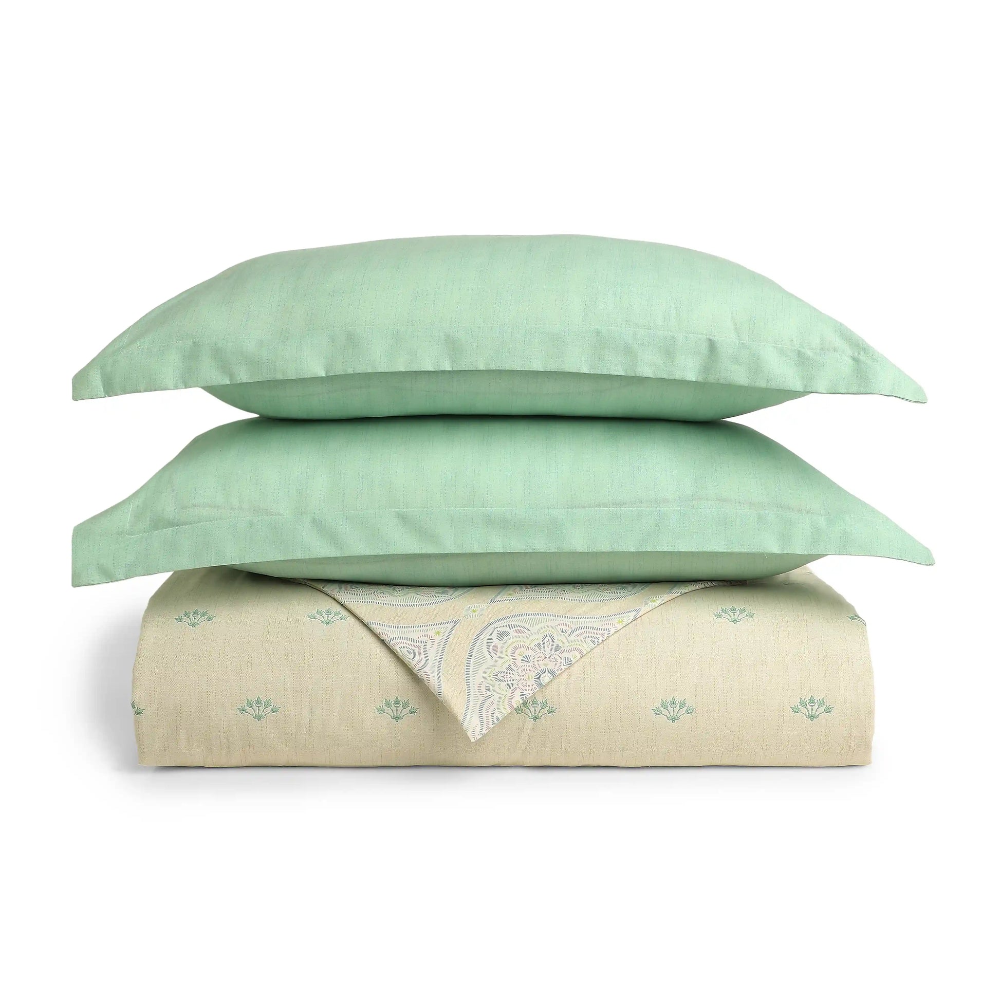 Chippa Lane | Contemporary Indian Print Design Coordinated Bedding Set | Set of Bedsheet & Dohar Sage / Double