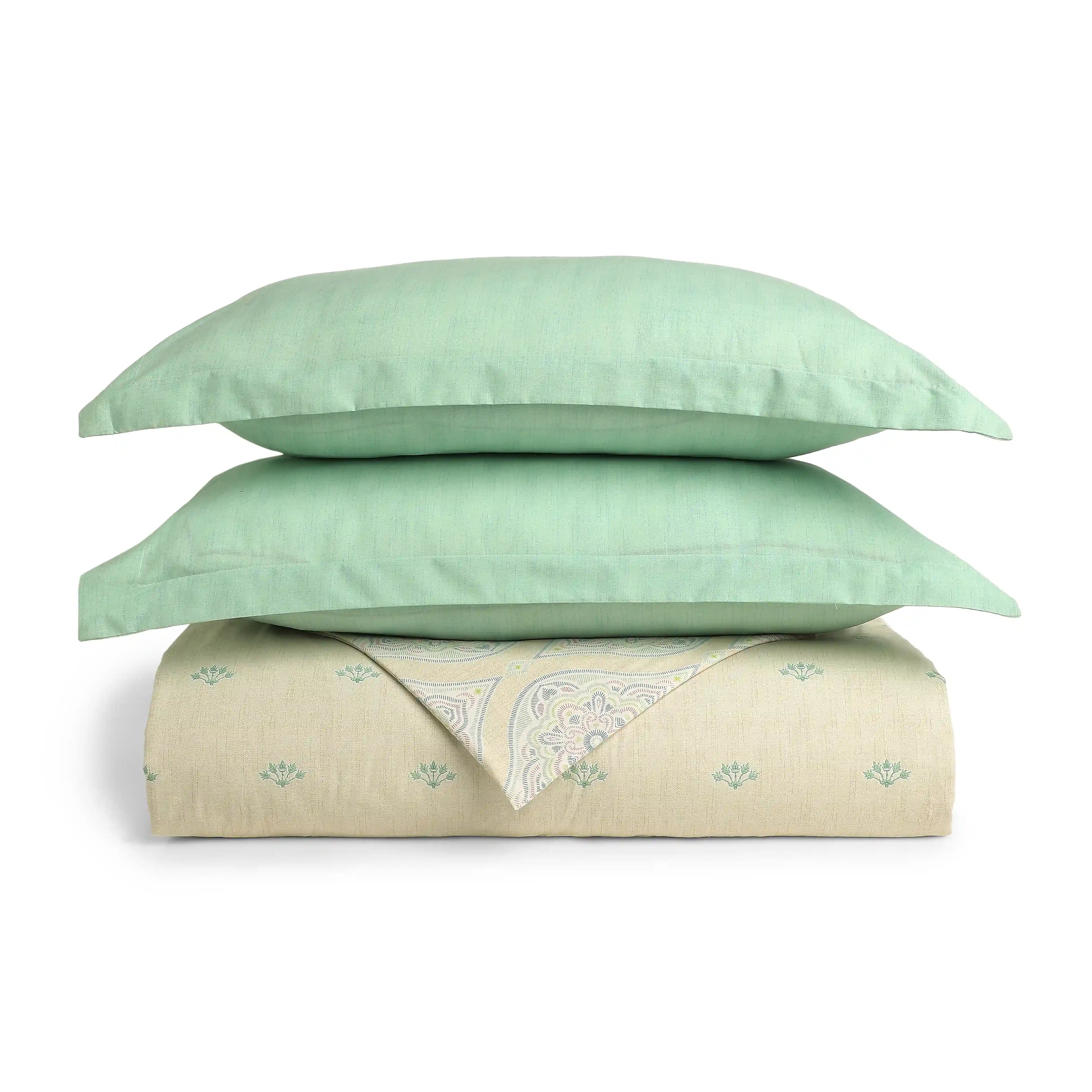 Chippa Lane | Contemporary Indian Print Design Coordinated Bedding Set | Set of Bedsheet & Dohar Sage / Double