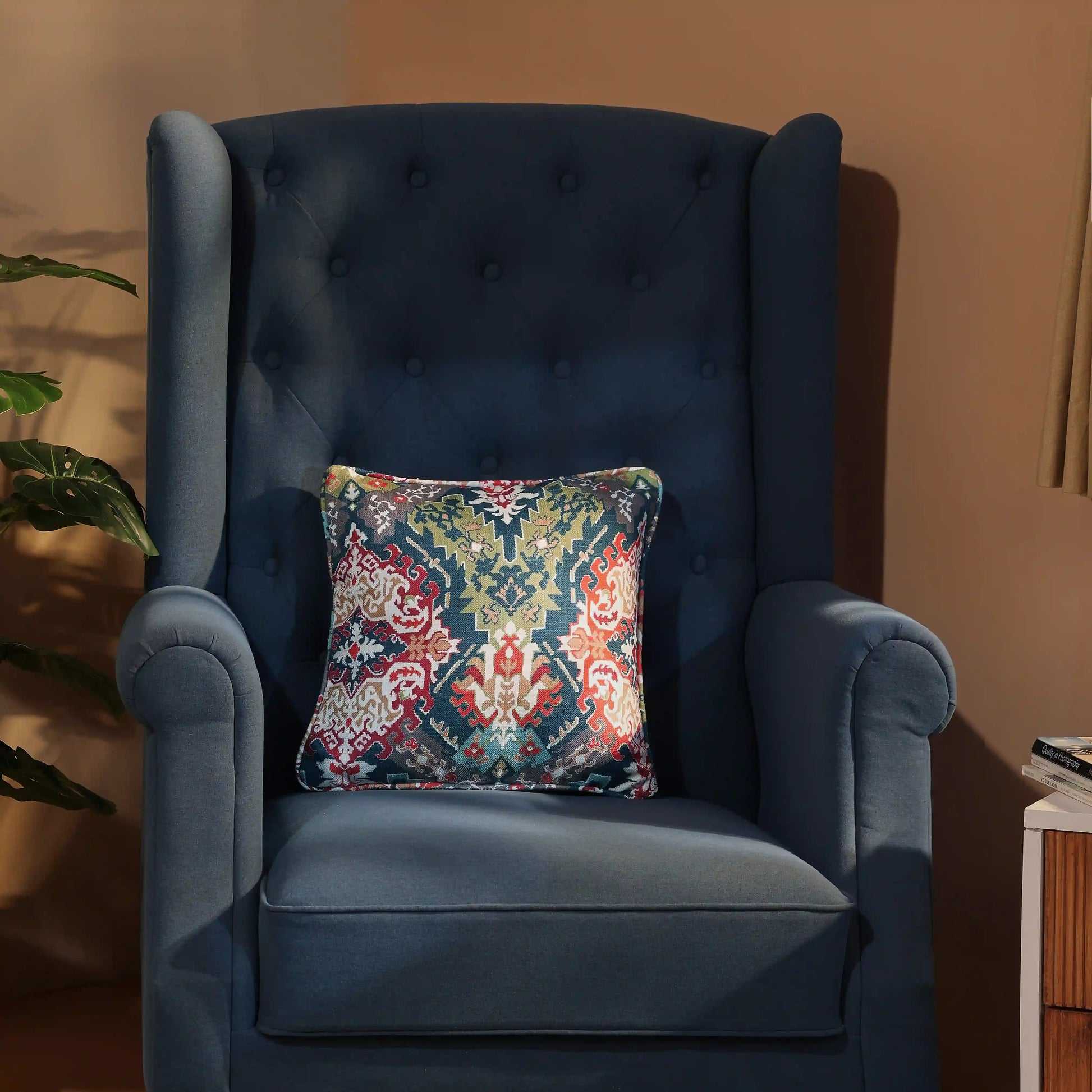 Espricia Printed Cushion Cover | Indian Regal Deep Lagoon / Cushion Cover (51cm x 51cm)