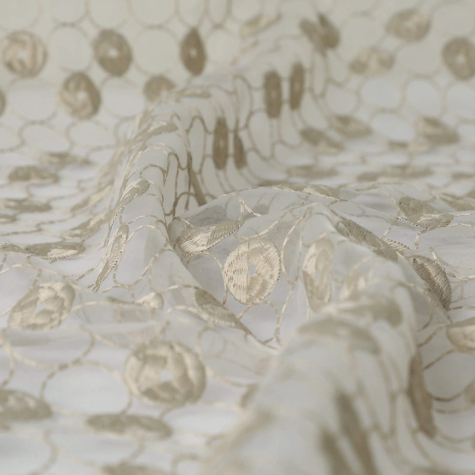 Velina Set Of 2 Embroidered Sheer Readymade Curtains | Beyond Circles Toasted Mushroom / Door (3.60ft X 7.22ft)