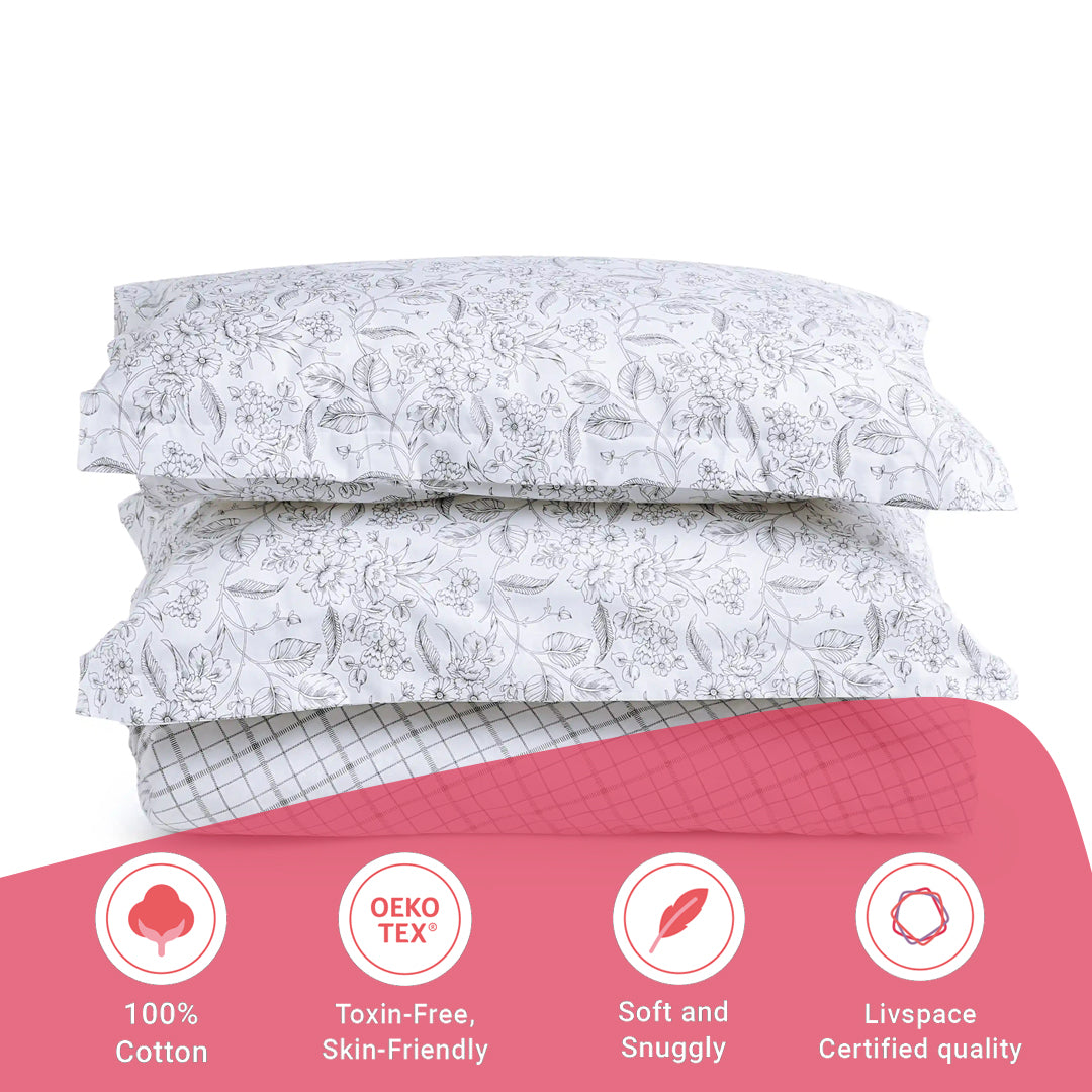 Mishella | Mix & Match Printed Cotton Bedsheet Set - Charcoal Checks