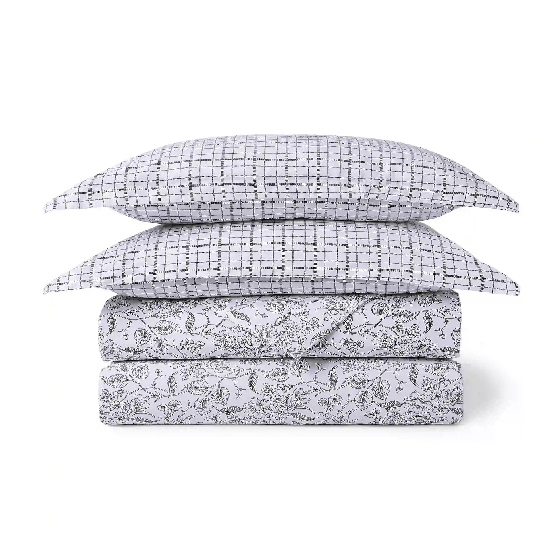 Mishella Printed Charcoal Bloom Bedding Set-2 (Dbl Bedsheet + 2 Sgl Dohar) Charcoal Bloom / Double